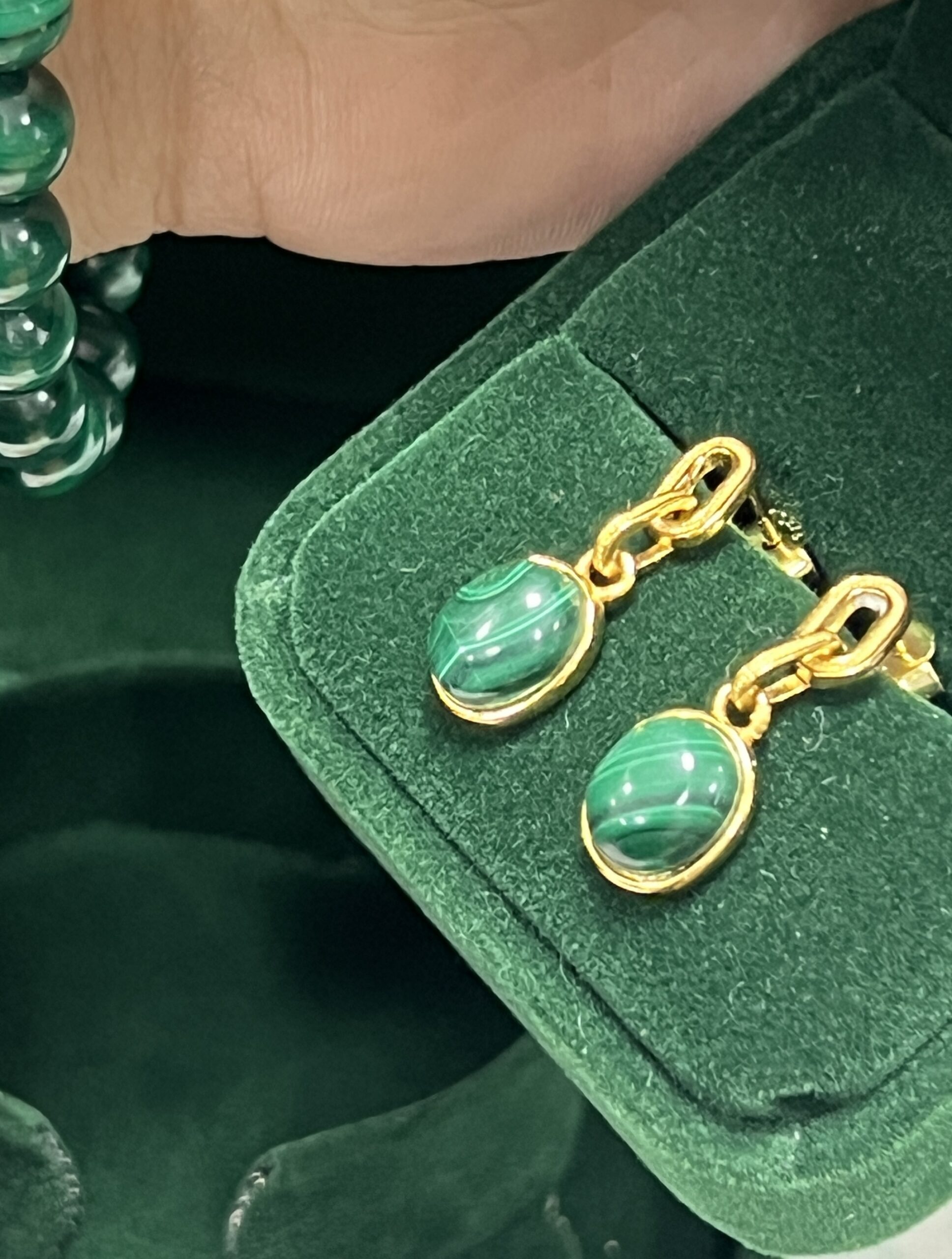 Boucles d'Oreilles Malachite – Prestige, Argent Plaqué Or photo review