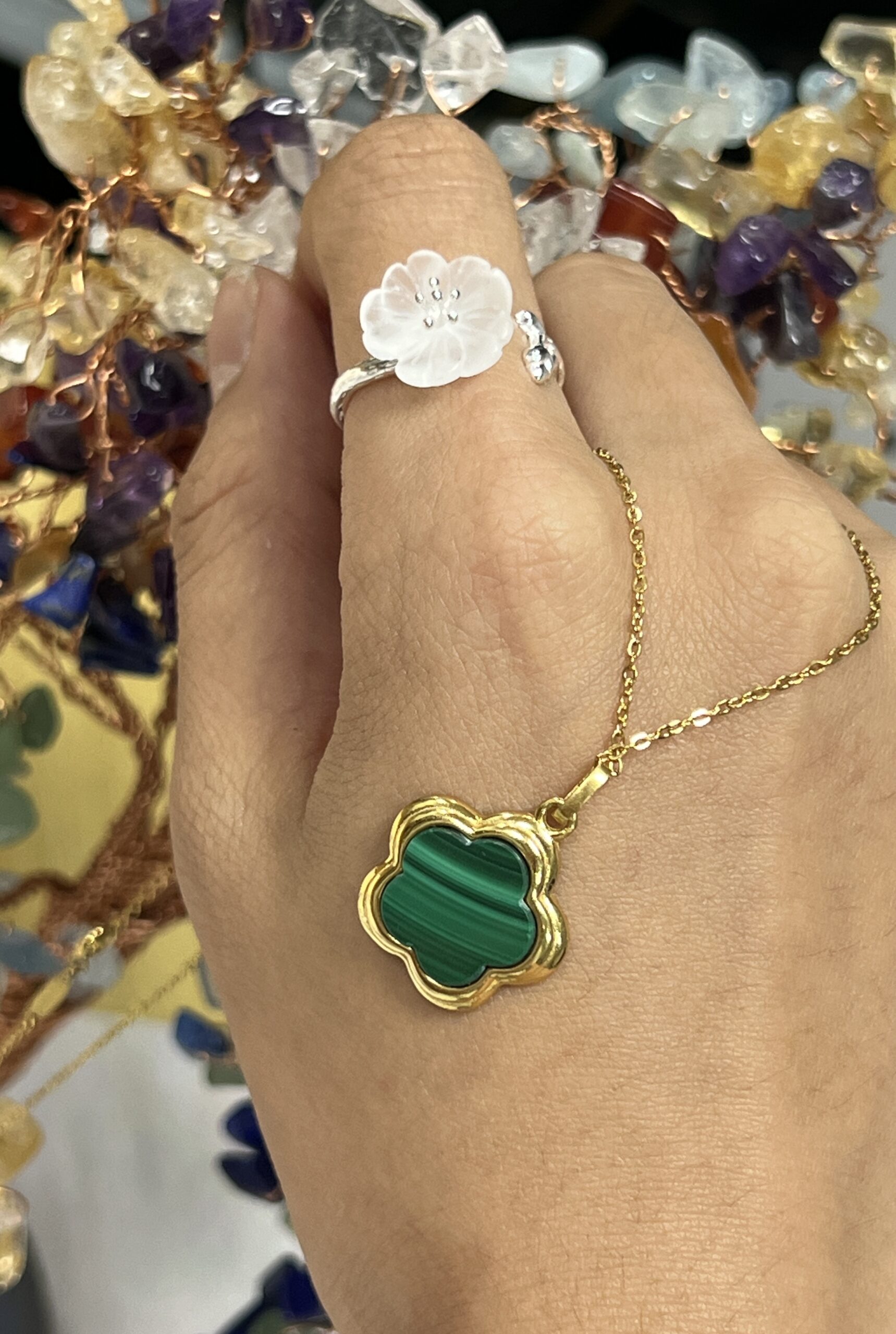 Collier Malachite – Étoile Fleur, Argent Plaqué Or photo review