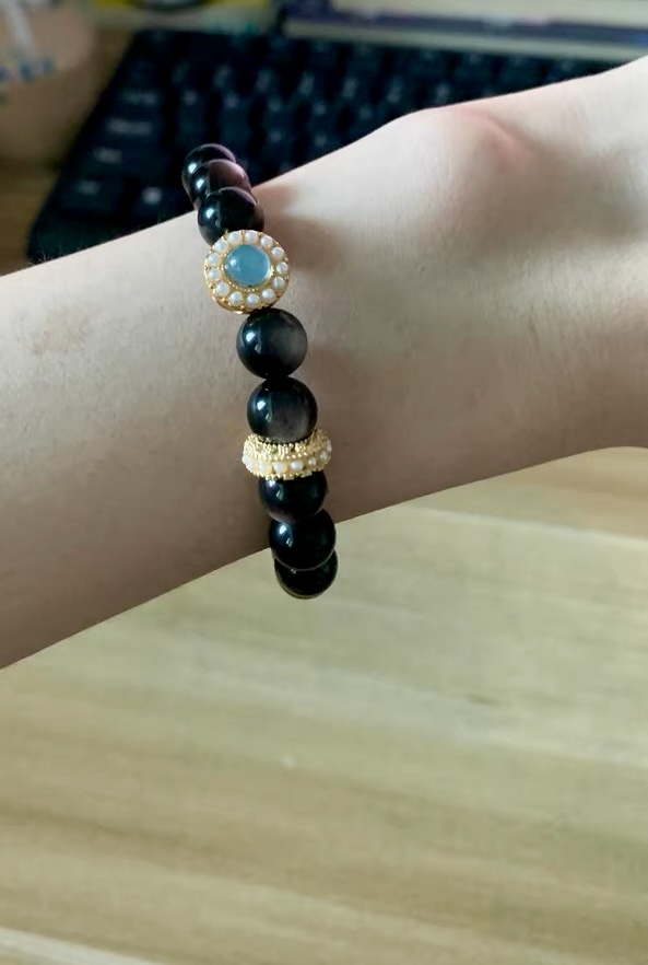 Bracelet Obsidienne et Aigue Marine – Éclat Marin photo review