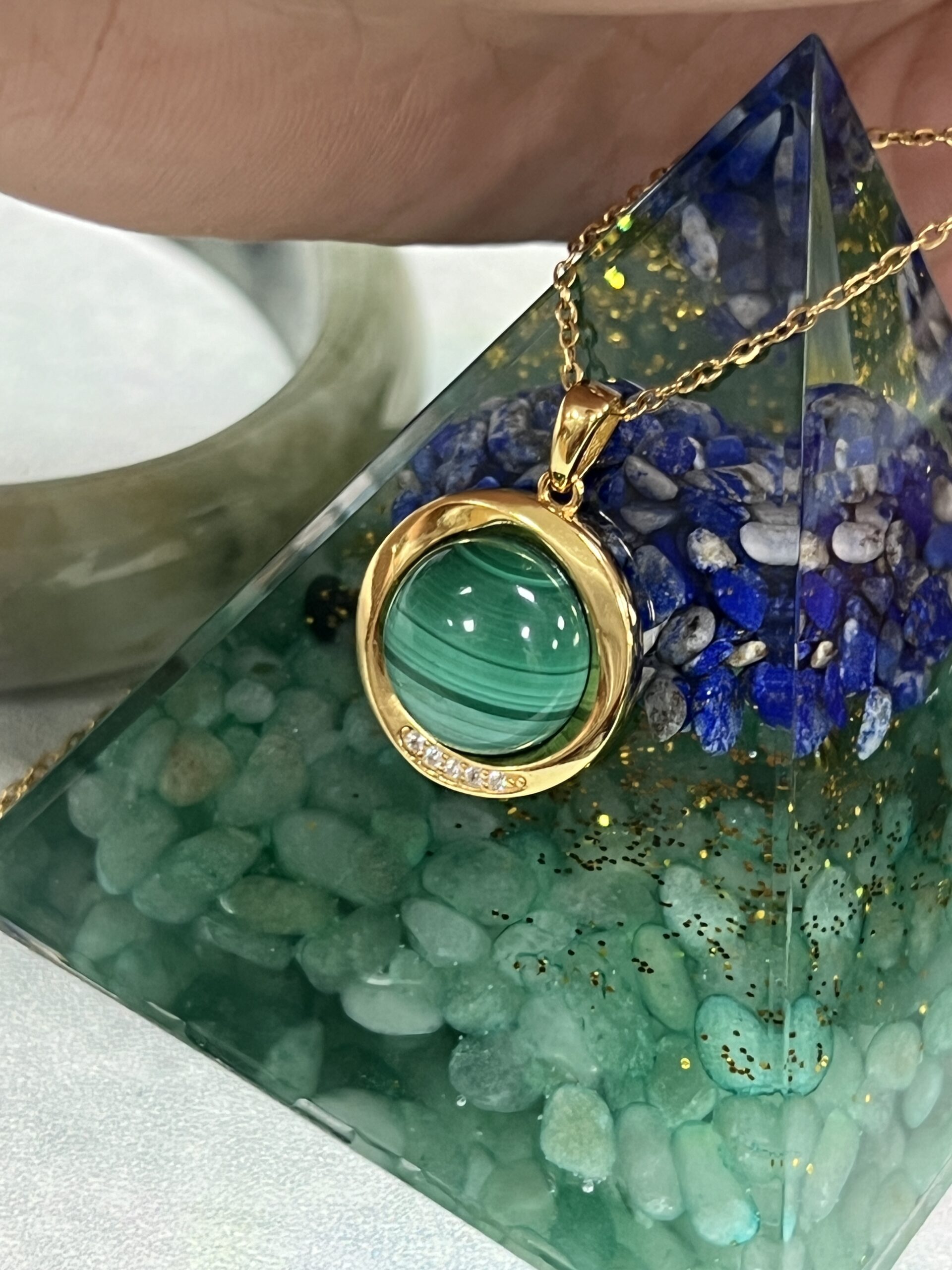 Collier Malachite – Harmonie Verte, Argent Plaqué Or photo review