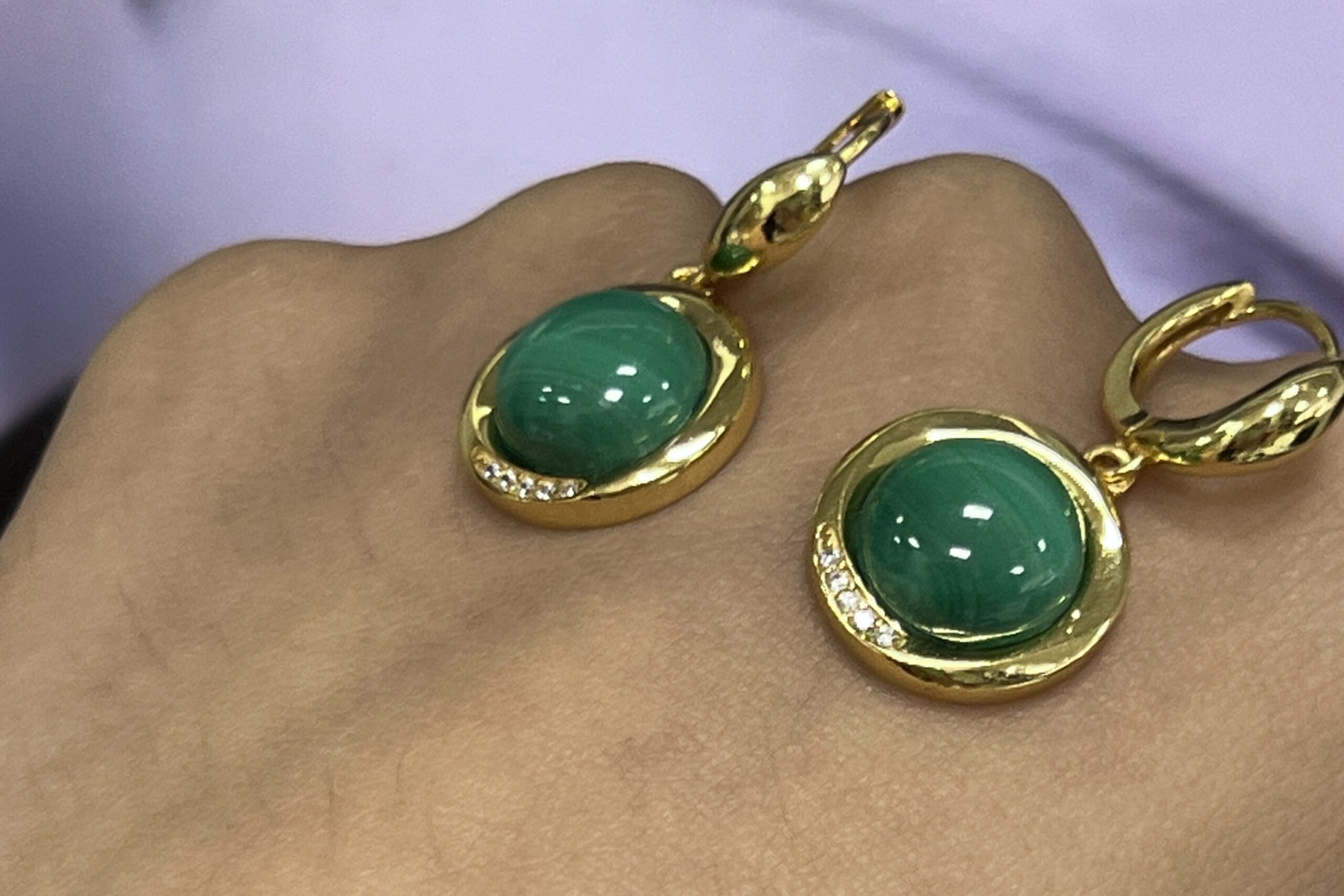 Boucles d'Oreilles Malachite – Harmonie Verte, Argent Plaqué Or photo review