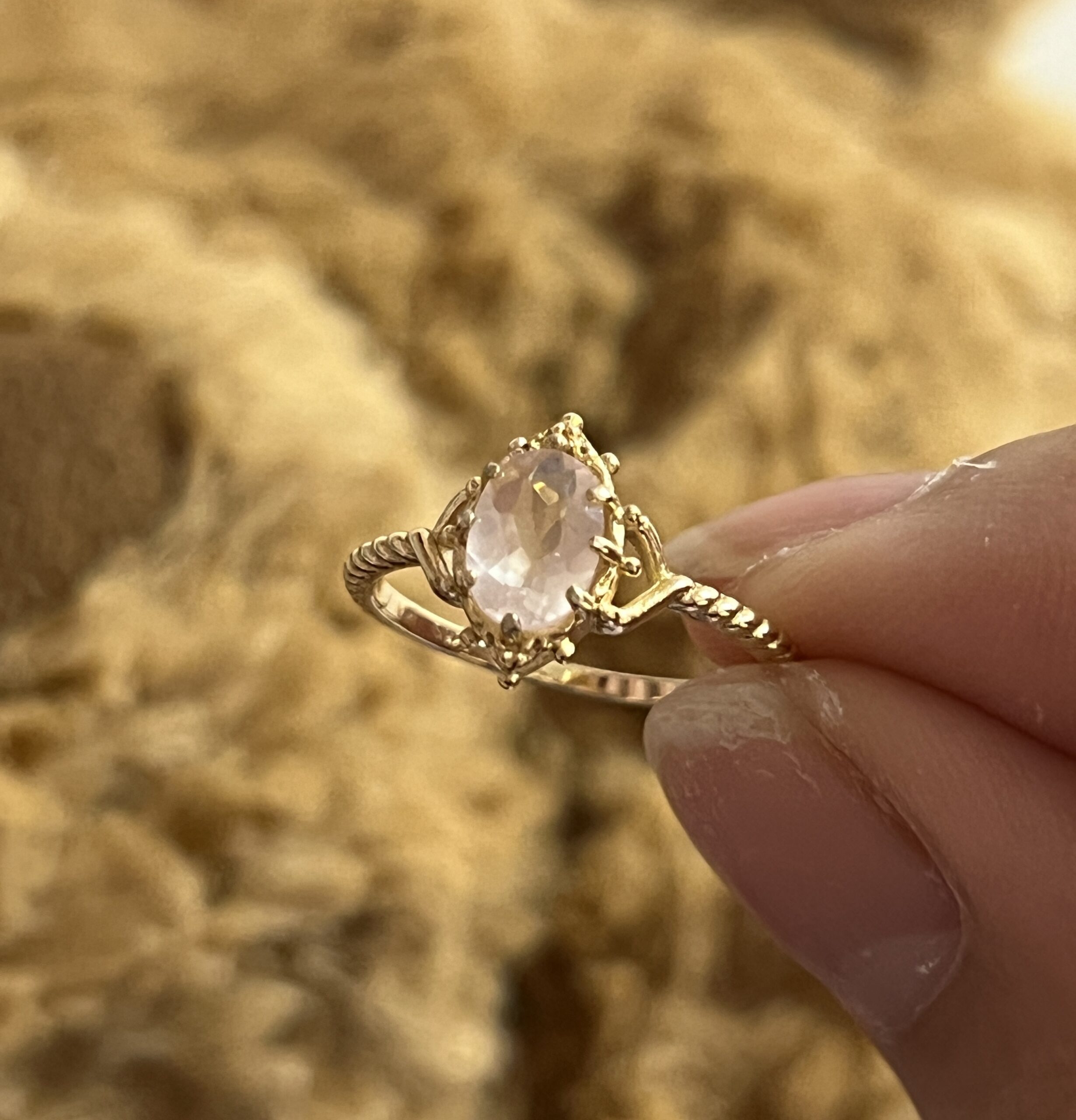 Bague Quartz Rose – Floraison, Argent Plaqué Or photo review