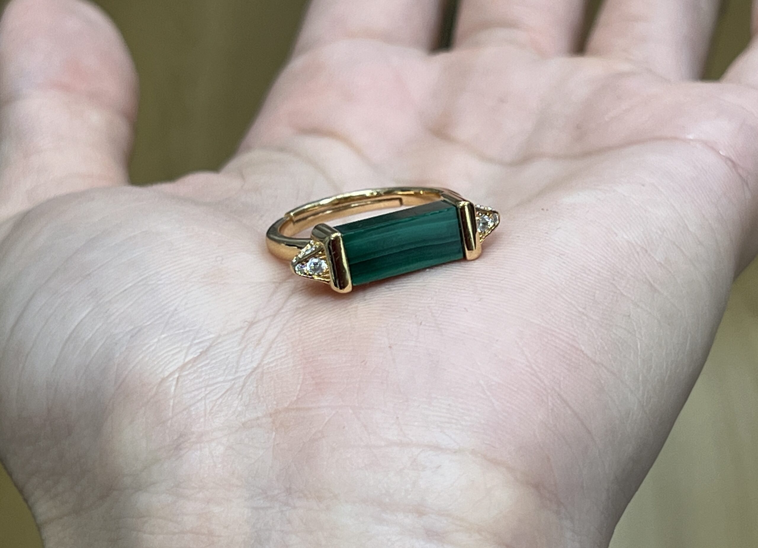 Bague Malachite – Souffle de Sérénité, Argent Plaqué Or photo review