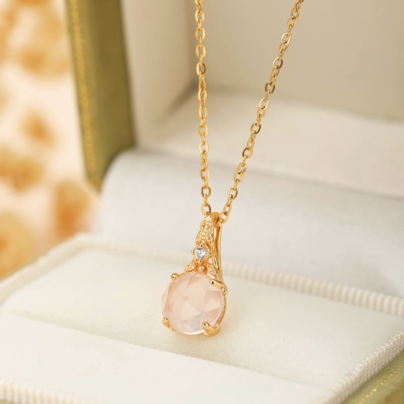 Collier Quartz Rose – Éclat Floral, Argent Plaqué Or