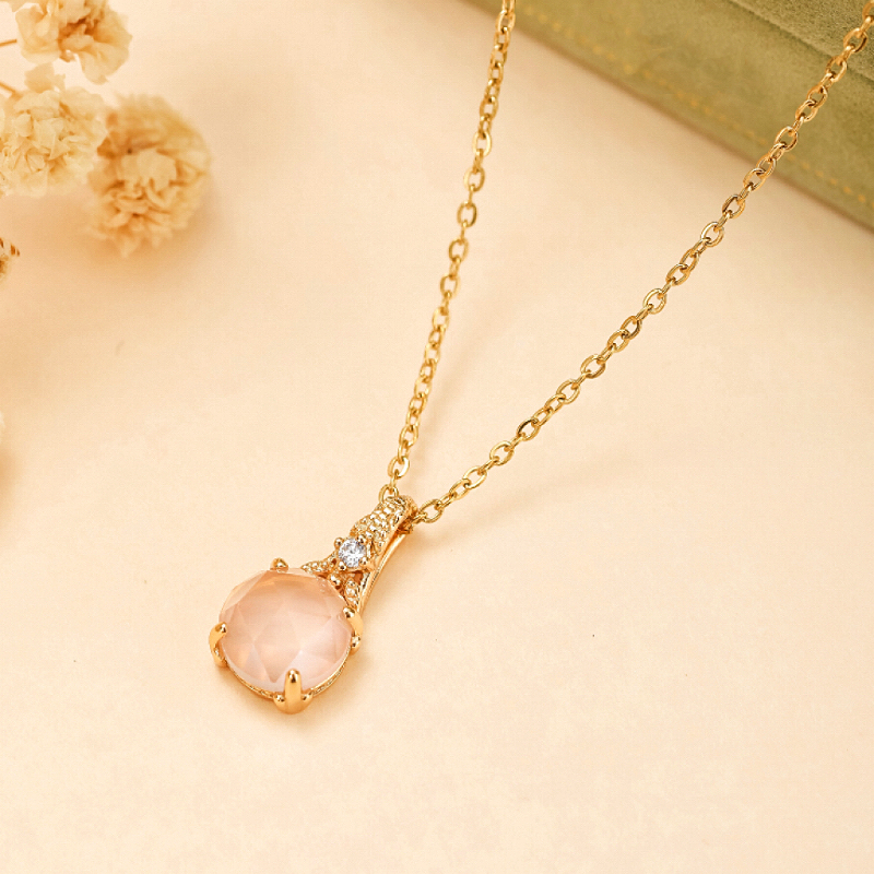 Collier Quartz Rose – Éclat Floral, Argent Plaqué Or