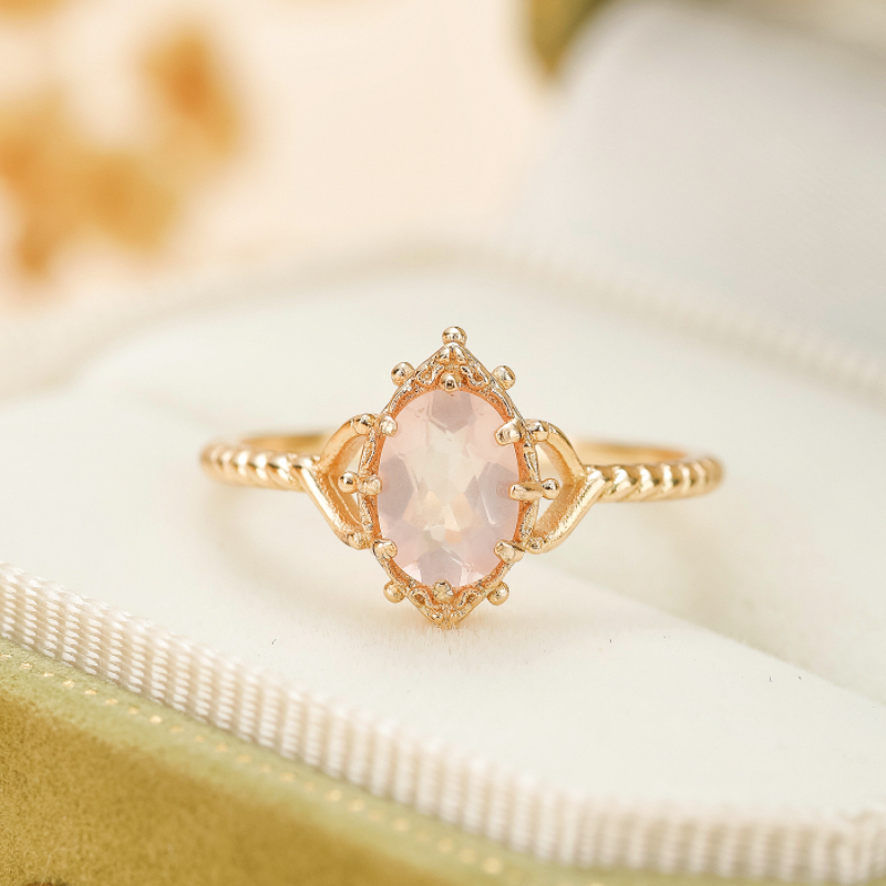 Bague Quartz Rose – Floraison Bulle, Argent Plaqué Or