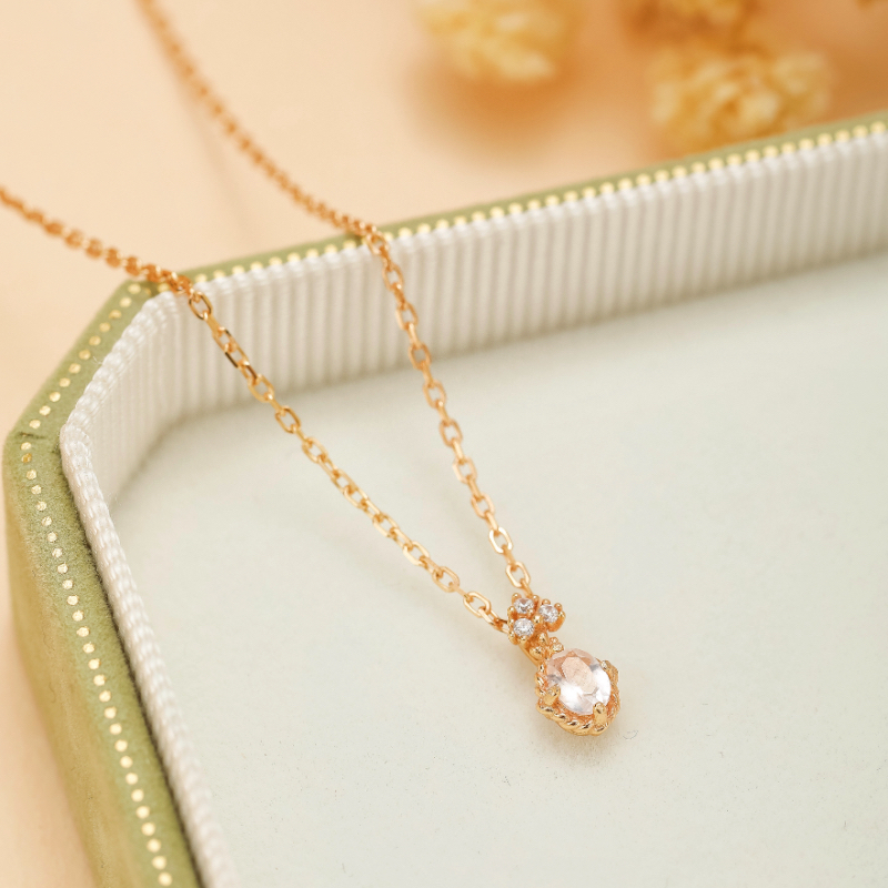 Collier Quartz Rose – Éclat Doux, Argent Plaqué Or