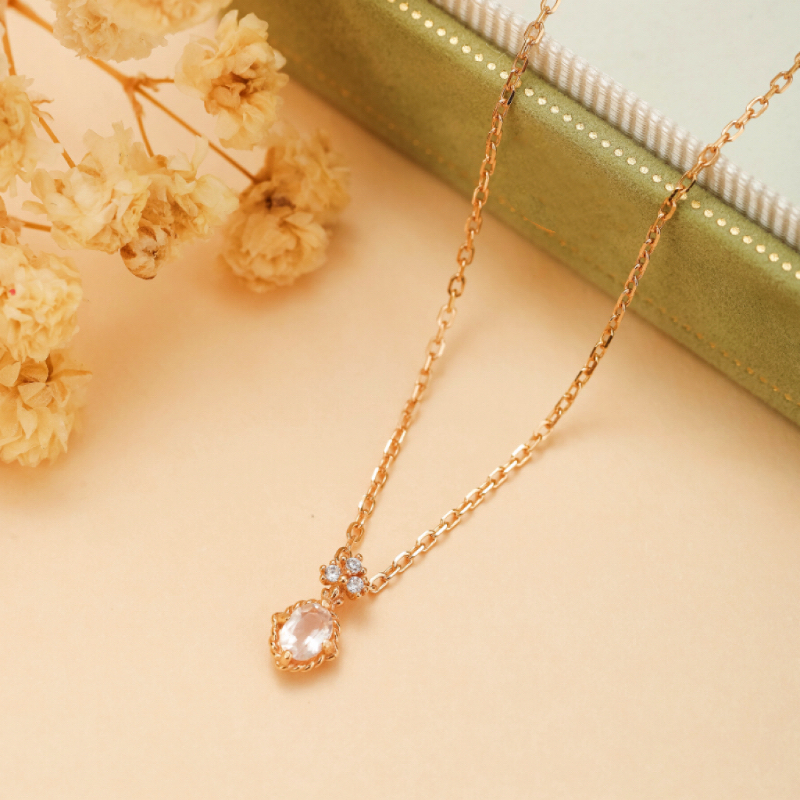 Collier Quartz Rose – Éclat Doux, Argent Plaqué Or