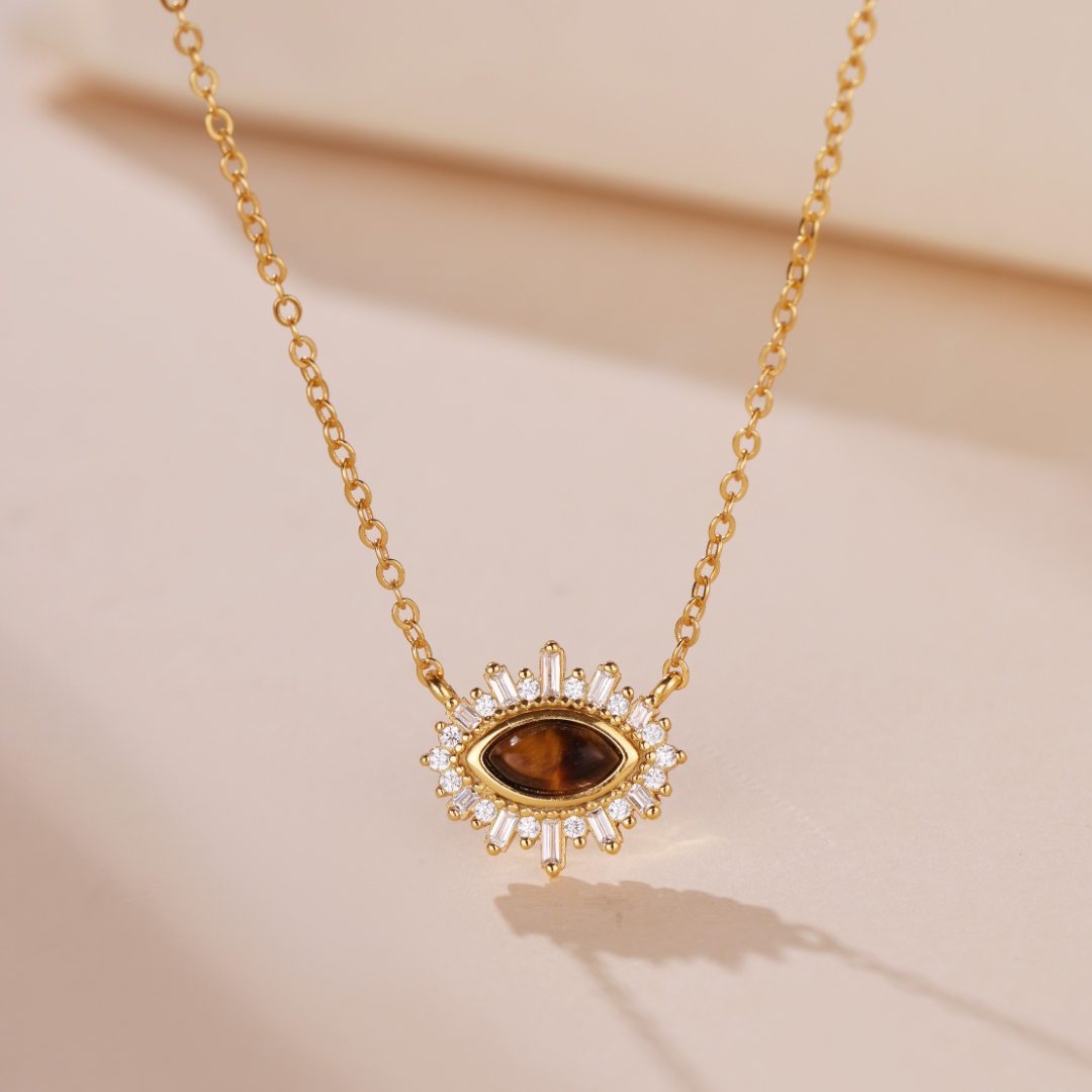 Collier Oeil de Tigre – Cour Royale , Argent Plaqué Or