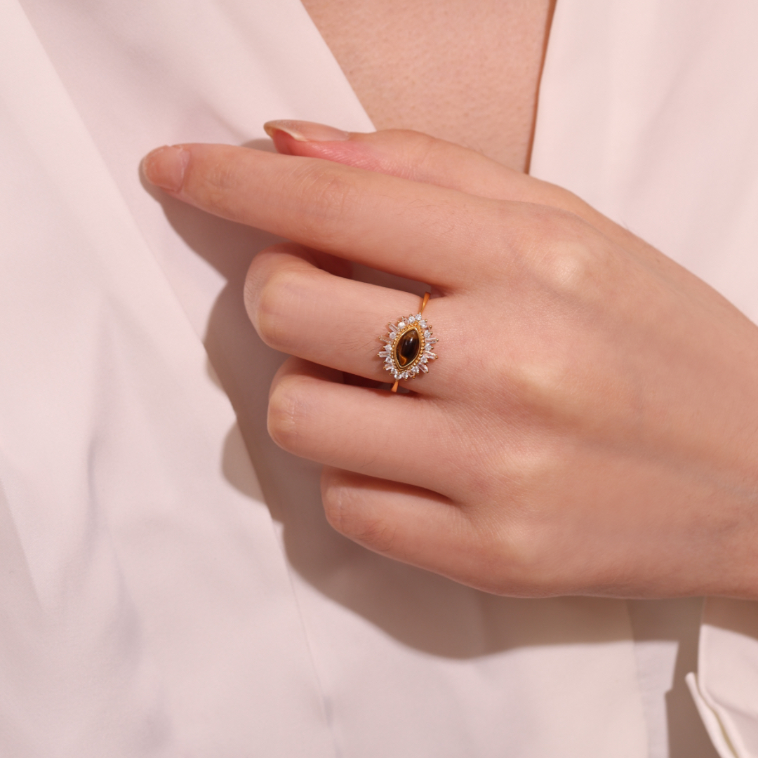 Bague Oeil de Tigre – Cour Royale , Argent Plaqué Or