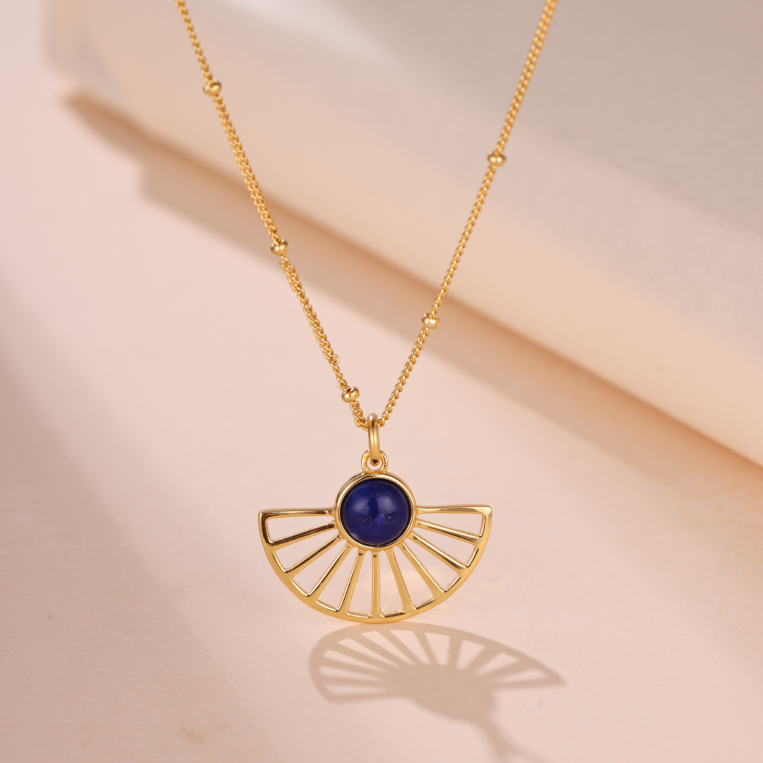 Collier Lapis Lazuli – Éventail Majestueux, Argent Plaqué Or