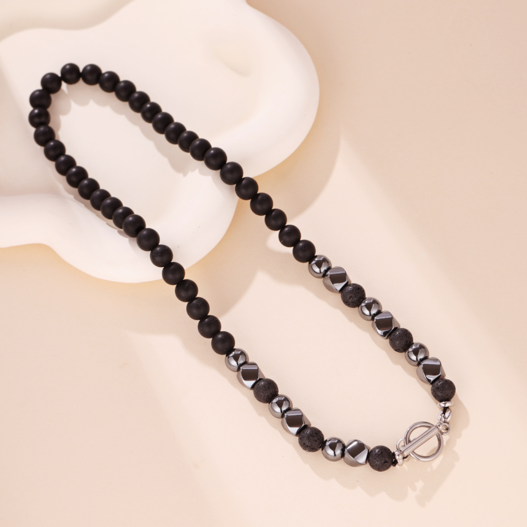 Collier Homme Hématite et Pierre de Lave – Puissance virile