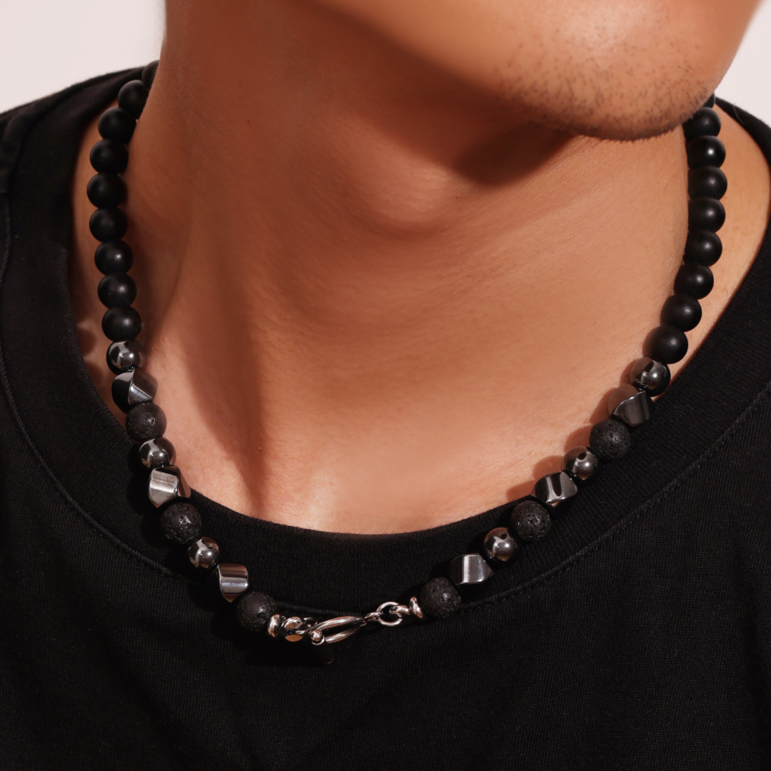 Collier Homme Hématite et Pierre de Lave – Puissance virile