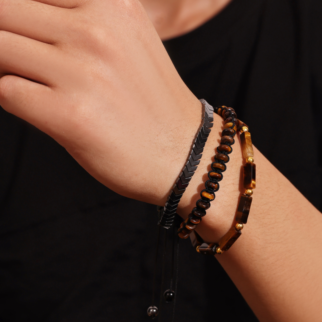 Bracelet Hématite et Oeil de Tigre – Essence Minéral