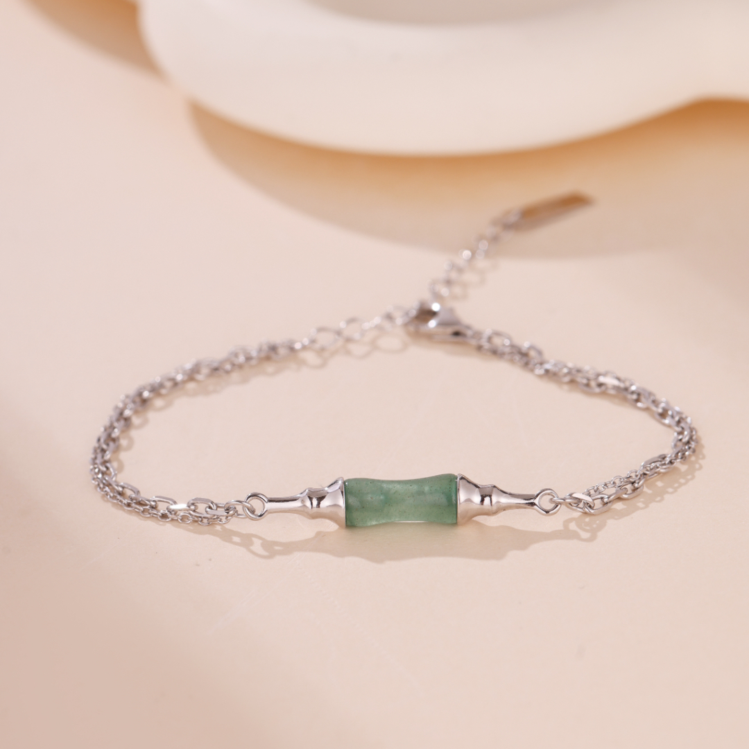 Bracelet Aventurine – Rond Bambou, Argent