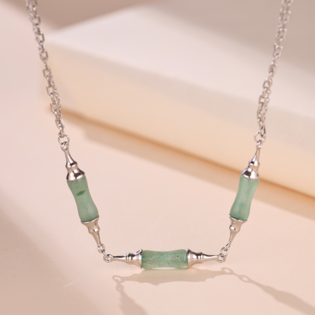 Collier Aventurine – Rond Bambou, Argent