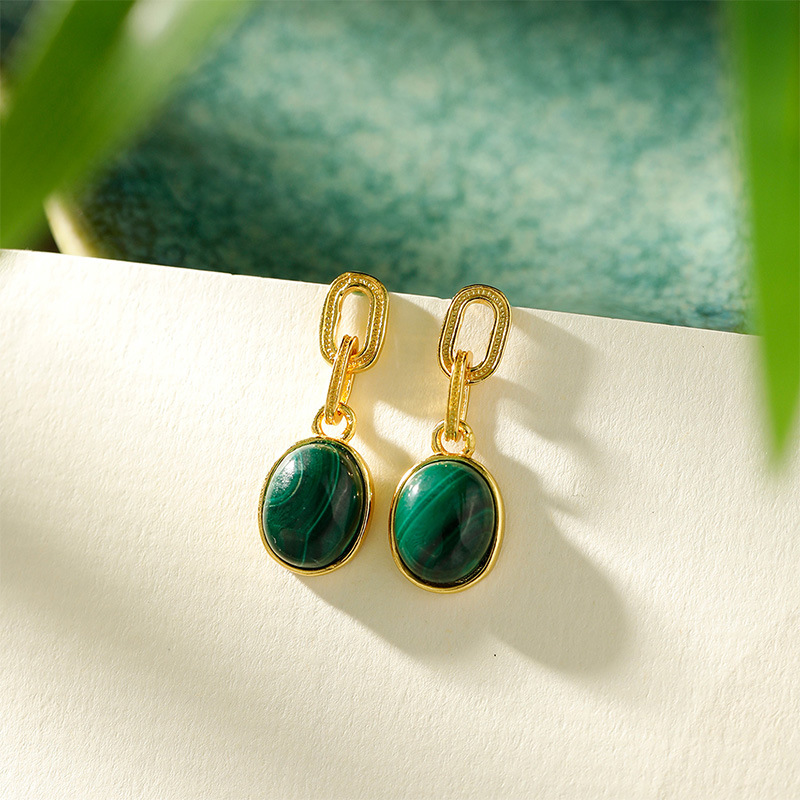 Boucles d'Oreilles Malachite – Prestige, Argent Plaqué Or photo review