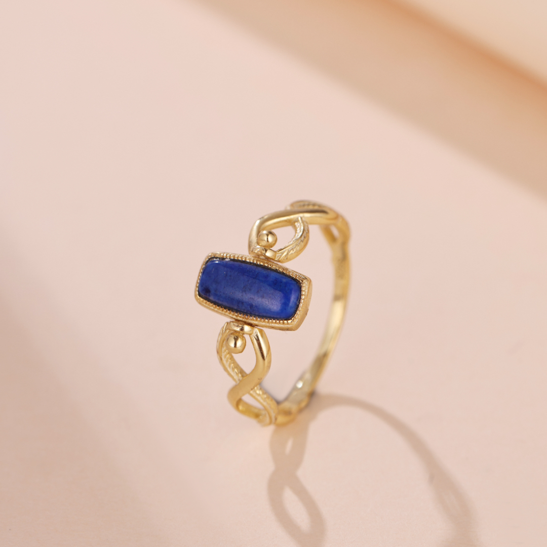 Bague Lapis Lazuli et Labradorite – Regard Croisé, Argent Plaqué Or