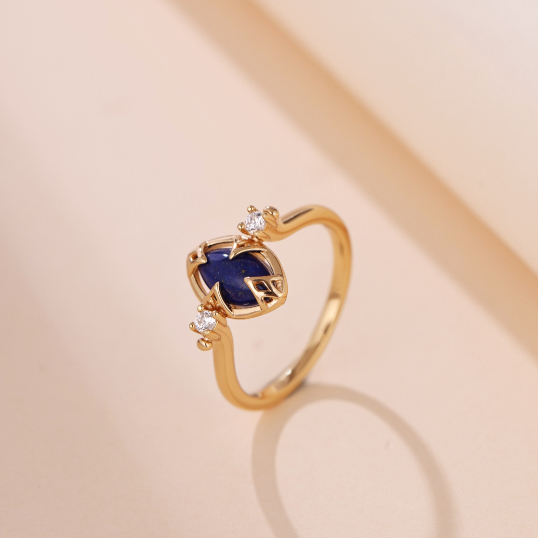 Bague Lapis Lazuli et Quartz Clair – Étoile du Matin, Argent Plaqué Or