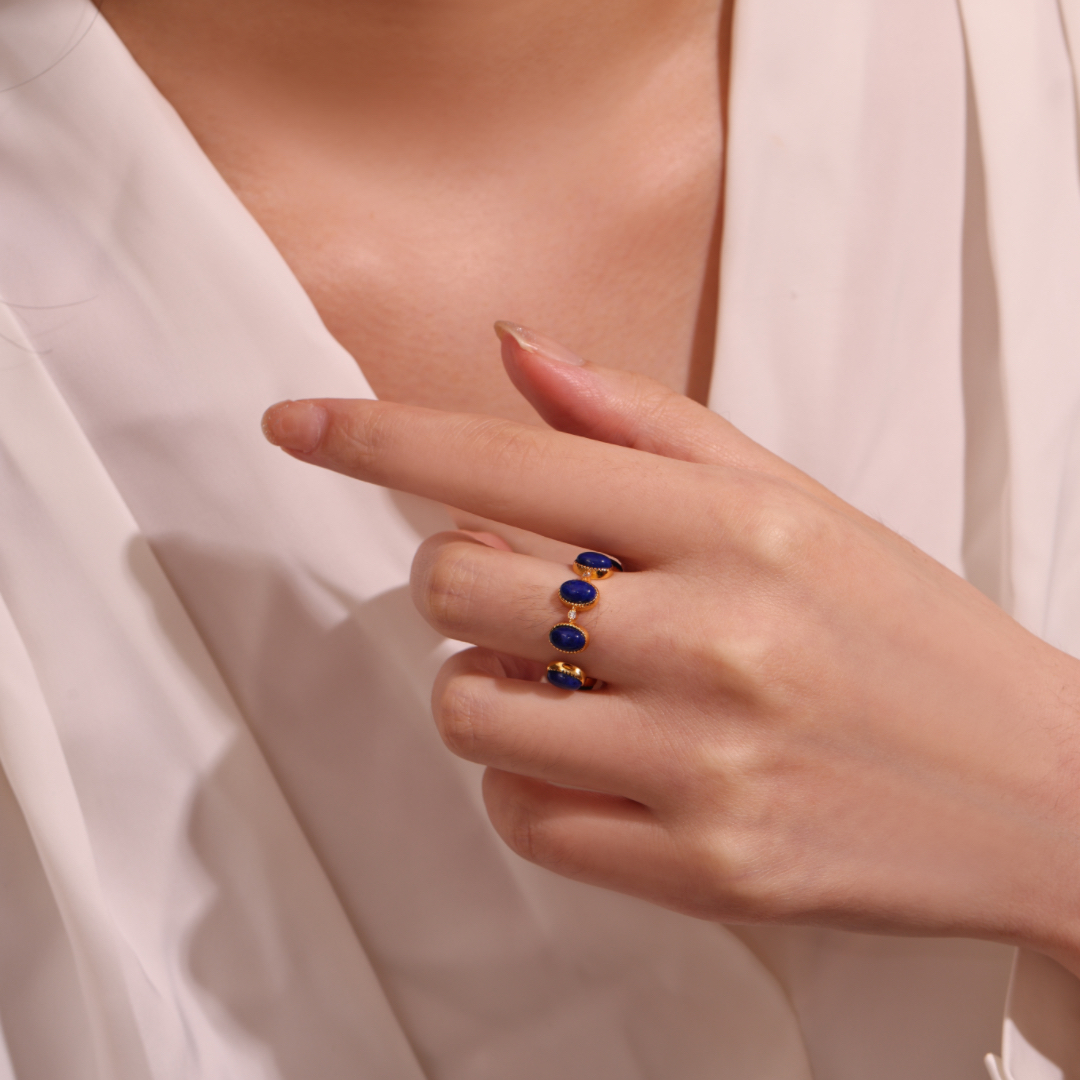 Bague Lapis Lazuli – Soleil de Minuit, Argent Plaqué Or