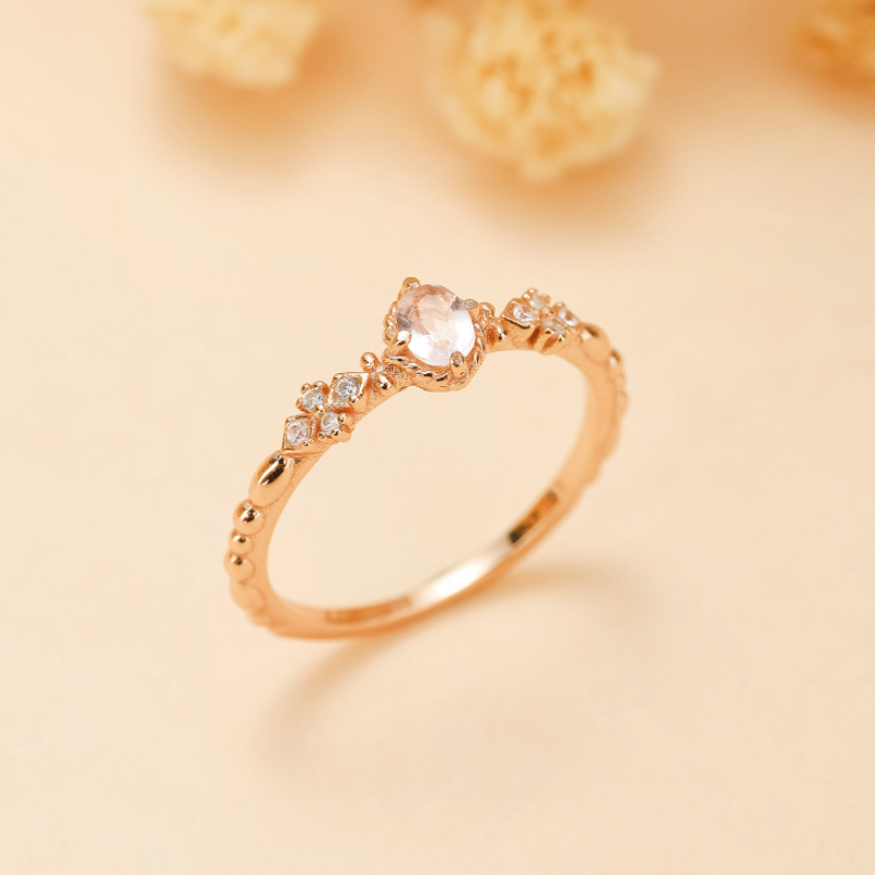 Bague Quartz Rose – Éclat Doux, Argent Plaqué Or