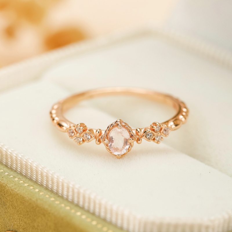 Bague Quartz Rose – Éclat Doux, Argent Plaqué Or