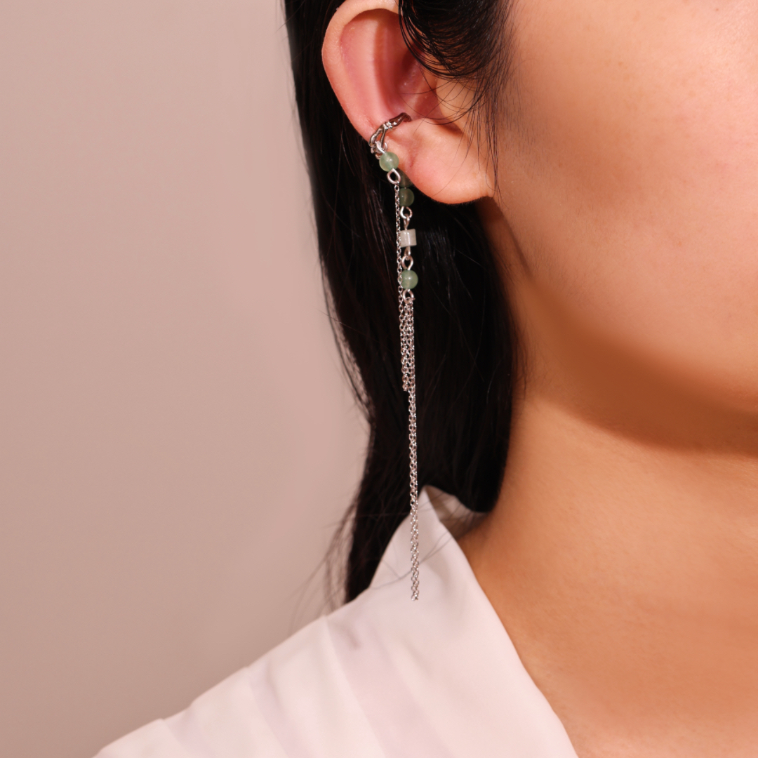 Boucle d'Oreille Aventurine – Force du Bambou, Argent