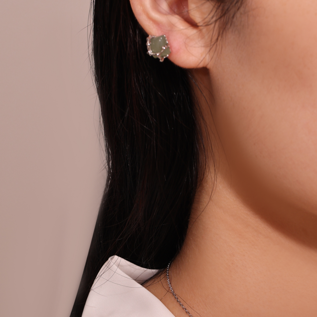 Boucles d'Oreilles Aventurine – Fleur de Sérénité, Argent