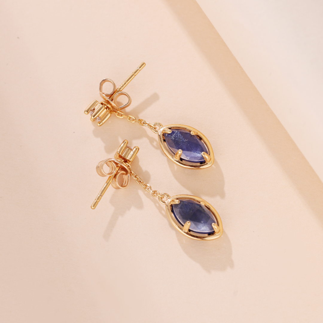 Boucles d'Oreilles Lapis Lazuli et Quartz Clair – Étoile du Matin, Argent Plaqué Or