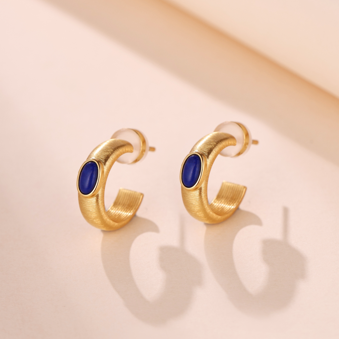 Boucles d'Oreilles Lapis Lazuli – Secrets d'Étoile, Argent Plaqué Or