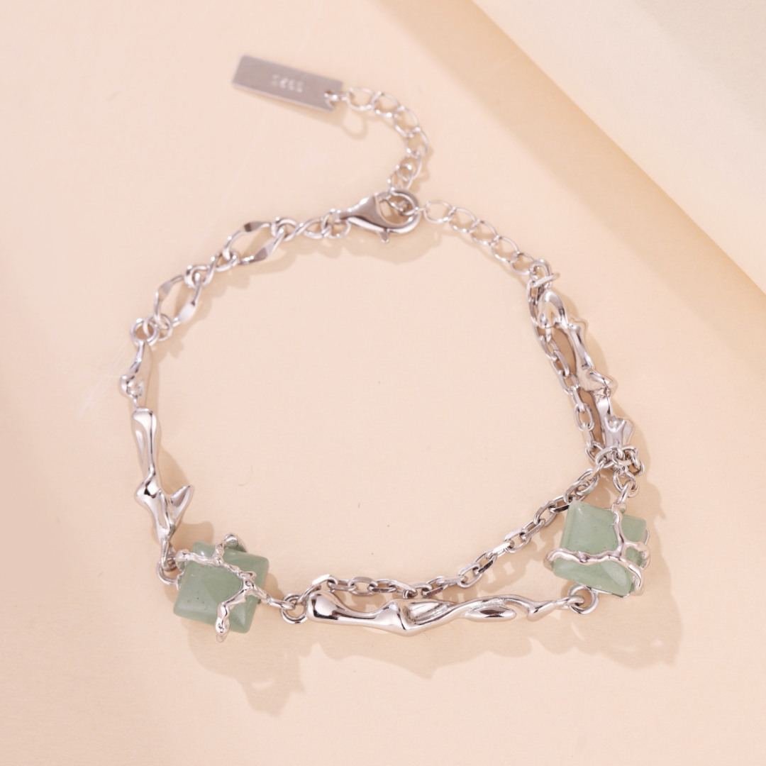 Bracelet Aventurine – Fleur de Sérénité, Argent