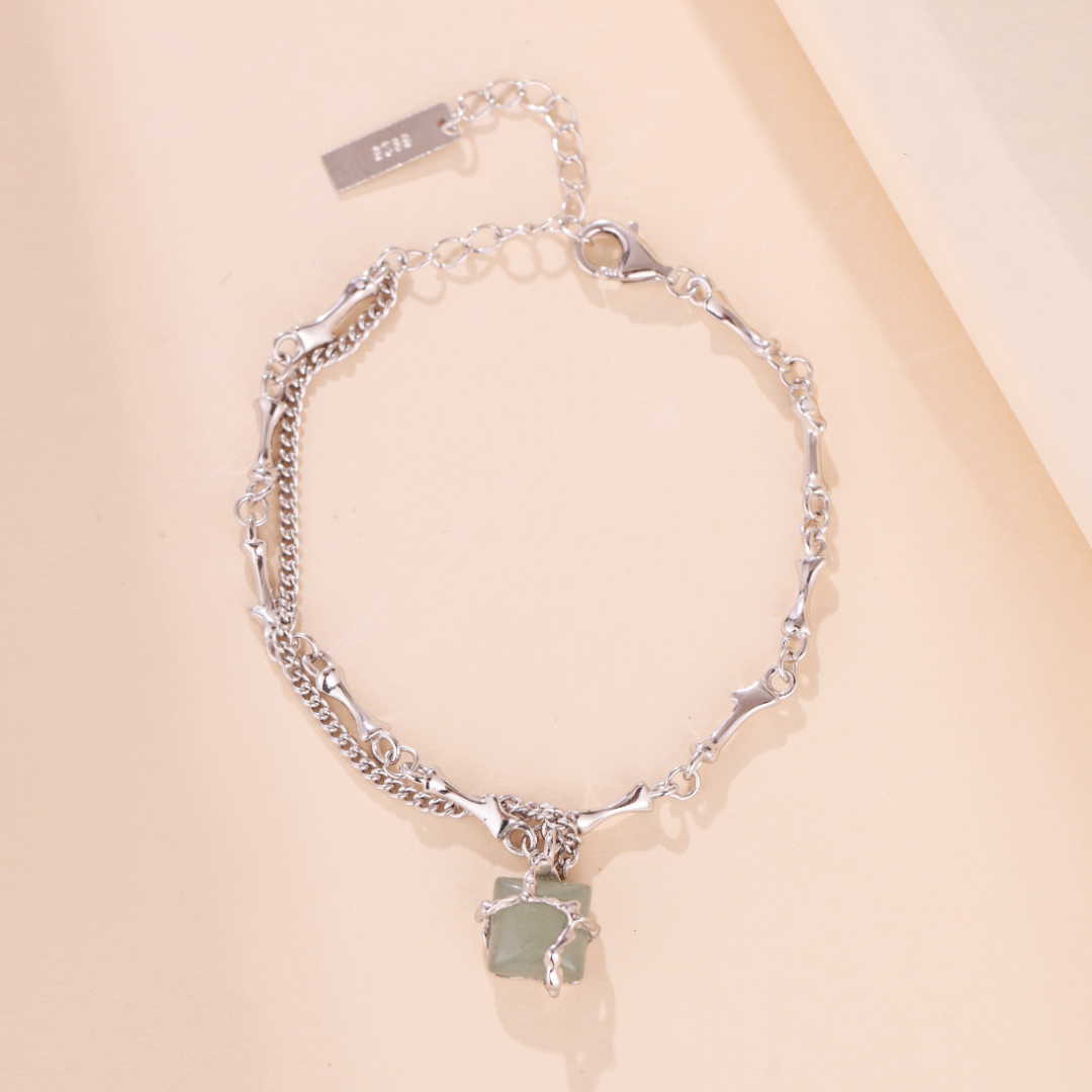 Bracelet Aventurine – Fleur de Sérénité, Argent