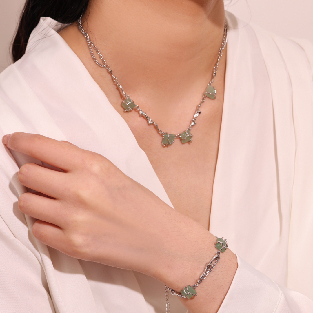 Collier Aventurine – Fleur de Sérénité, Argent