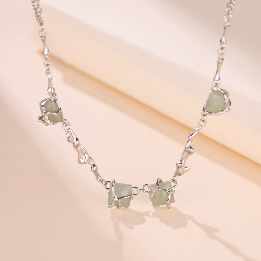 Collier Aventurine – Fleur de Sérénité, Argent