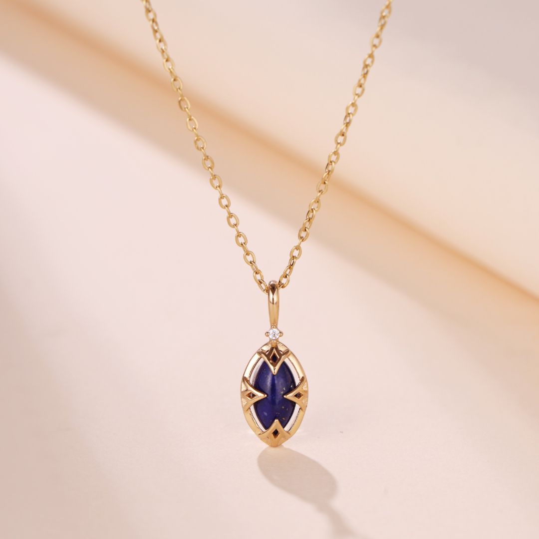 Collier Lapis Lazuli et Quartz Clair – Étoile du Matin, Argent Plaqué Or