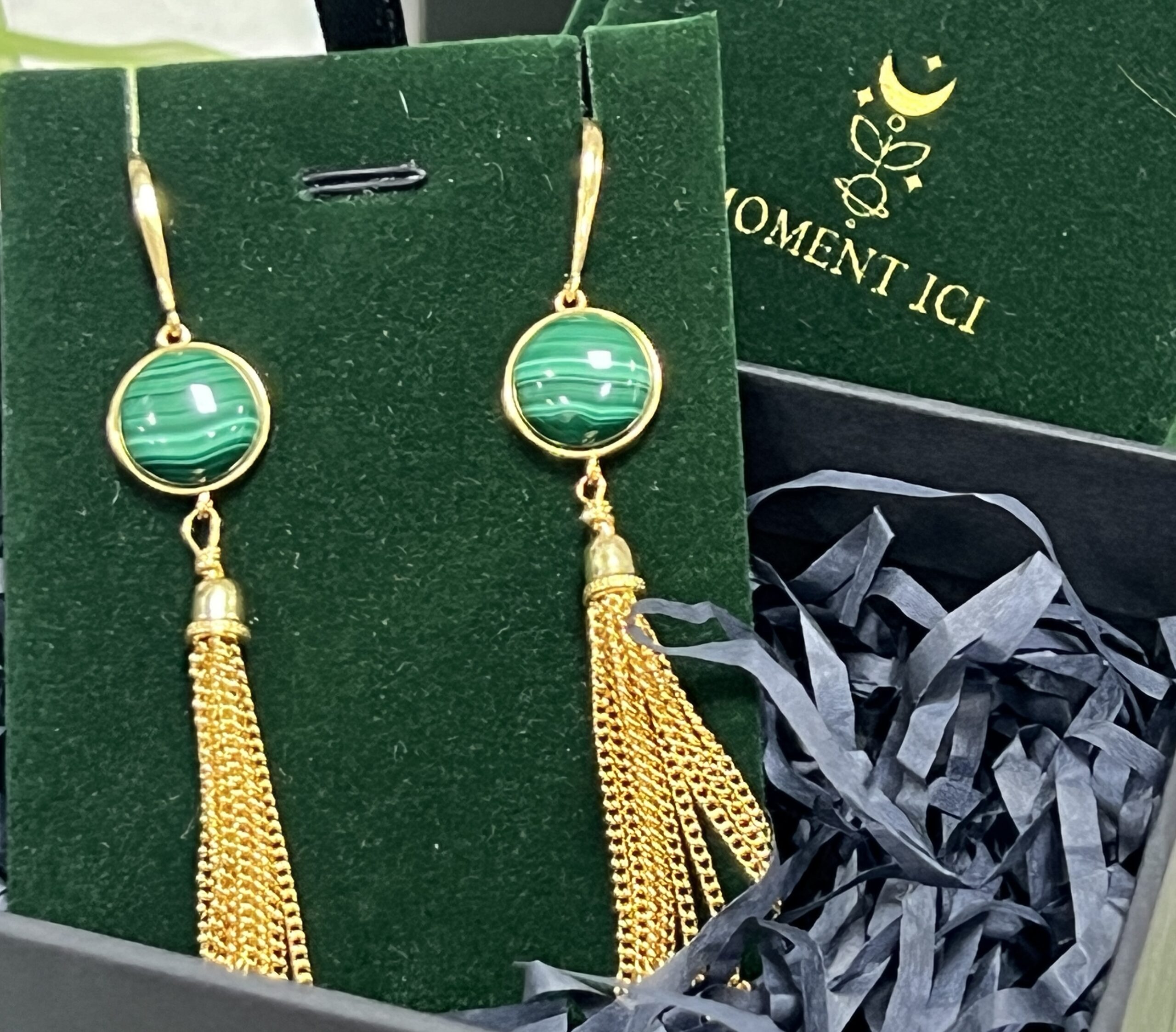 Boucles d'Oreilles Malachite – Glamour, Argent Plaqué Or photo review