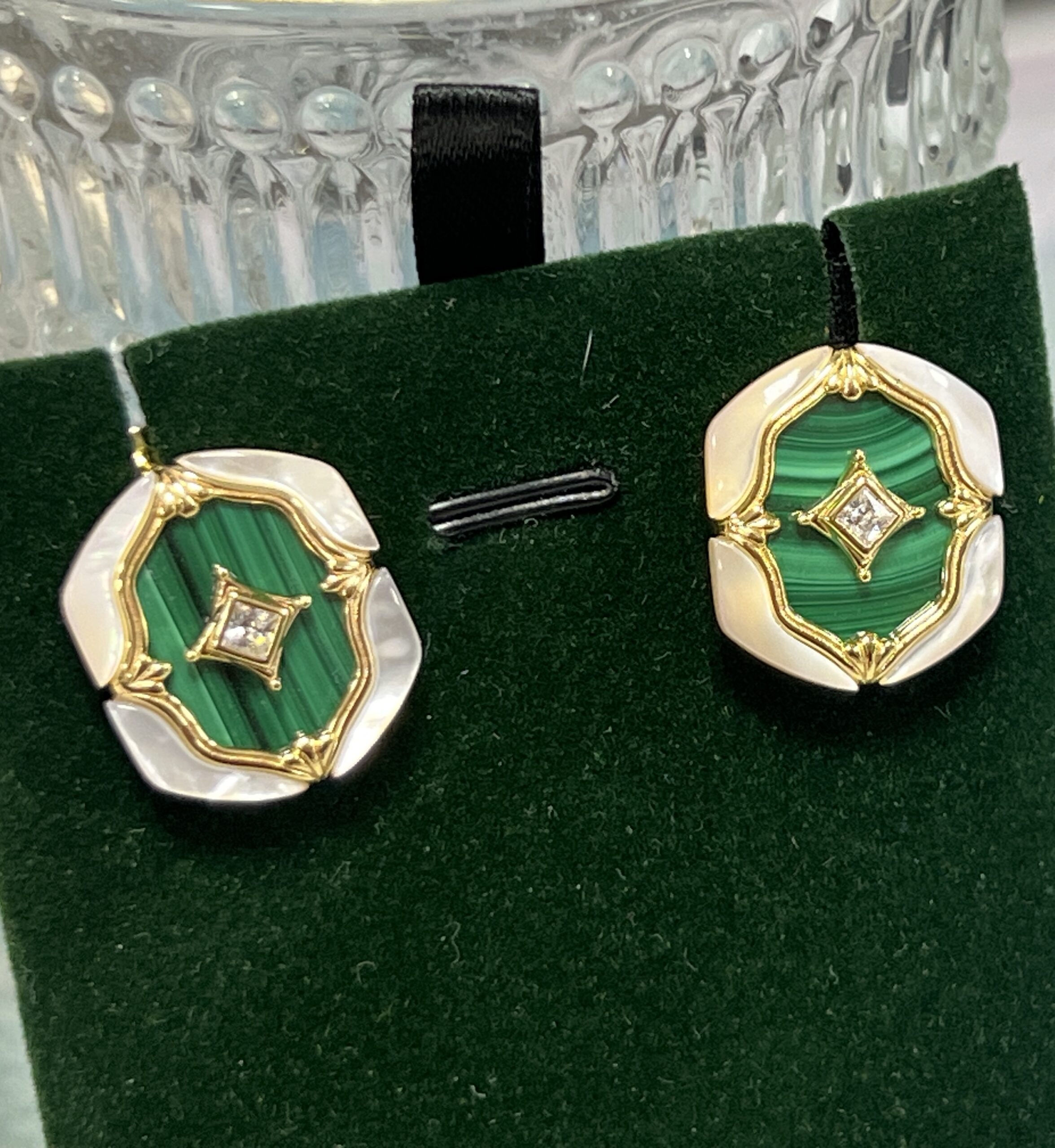 Boucles d'Oreilles Malachite et Nacre – Astres en Verdures, Argent Plaqué Or photo review