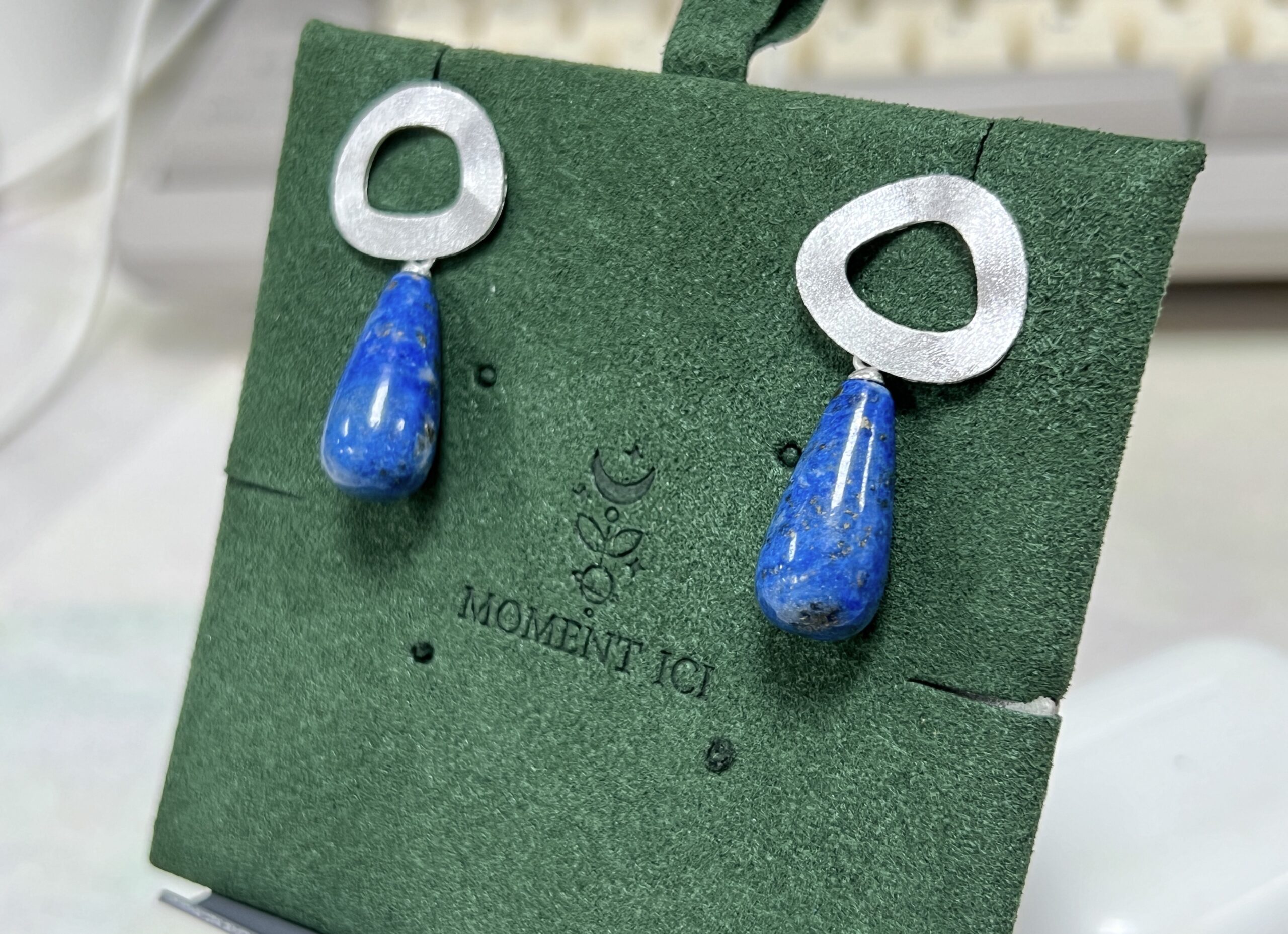 Boucles d'Oreilles Aventurine et Lapis Lazuli – Goutte Dorée, Argent Plaqué Or photo review