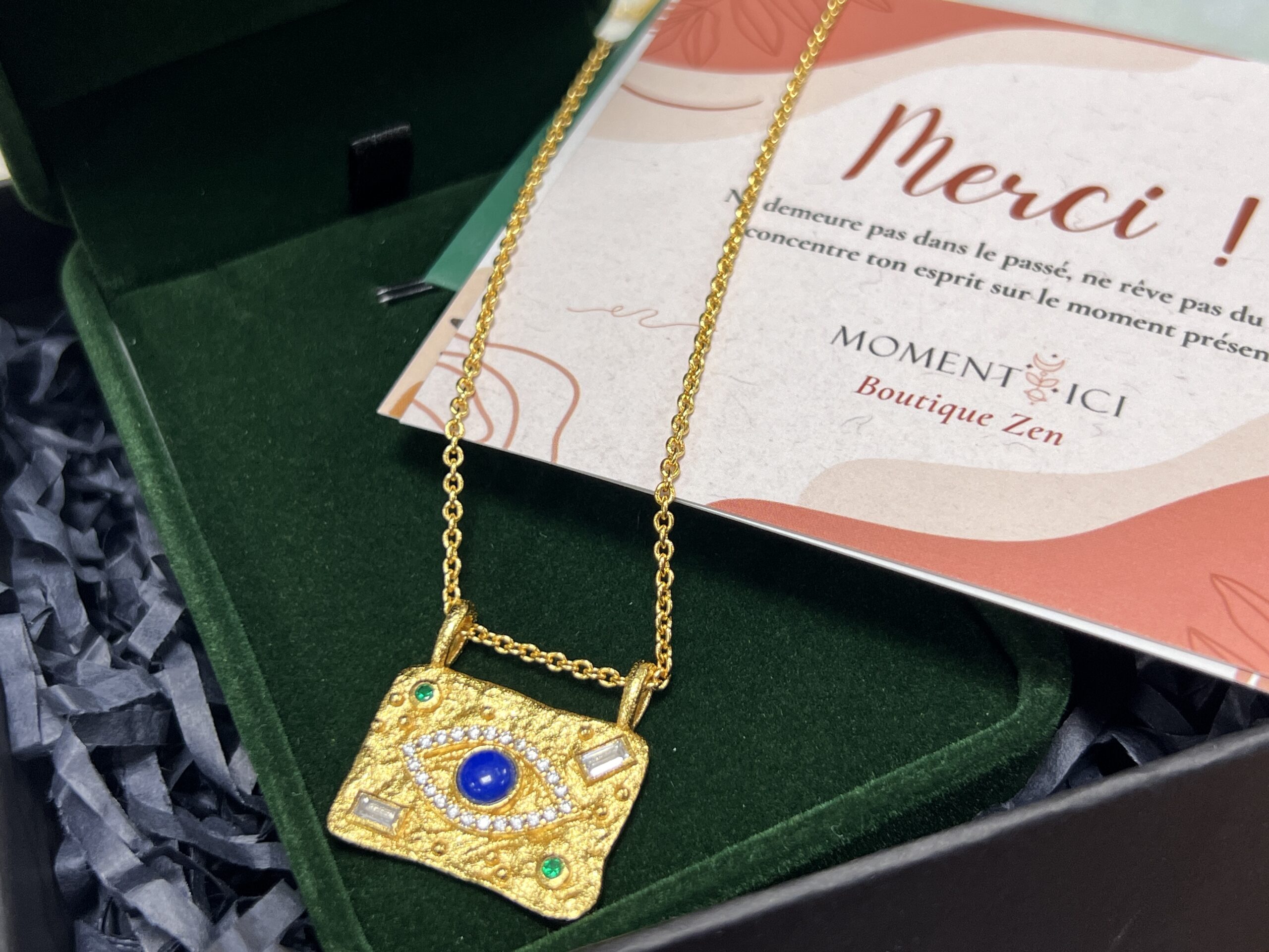 Collier Lapis Lazuli – Gardien Céleste, Argent Plaqué Or photo review