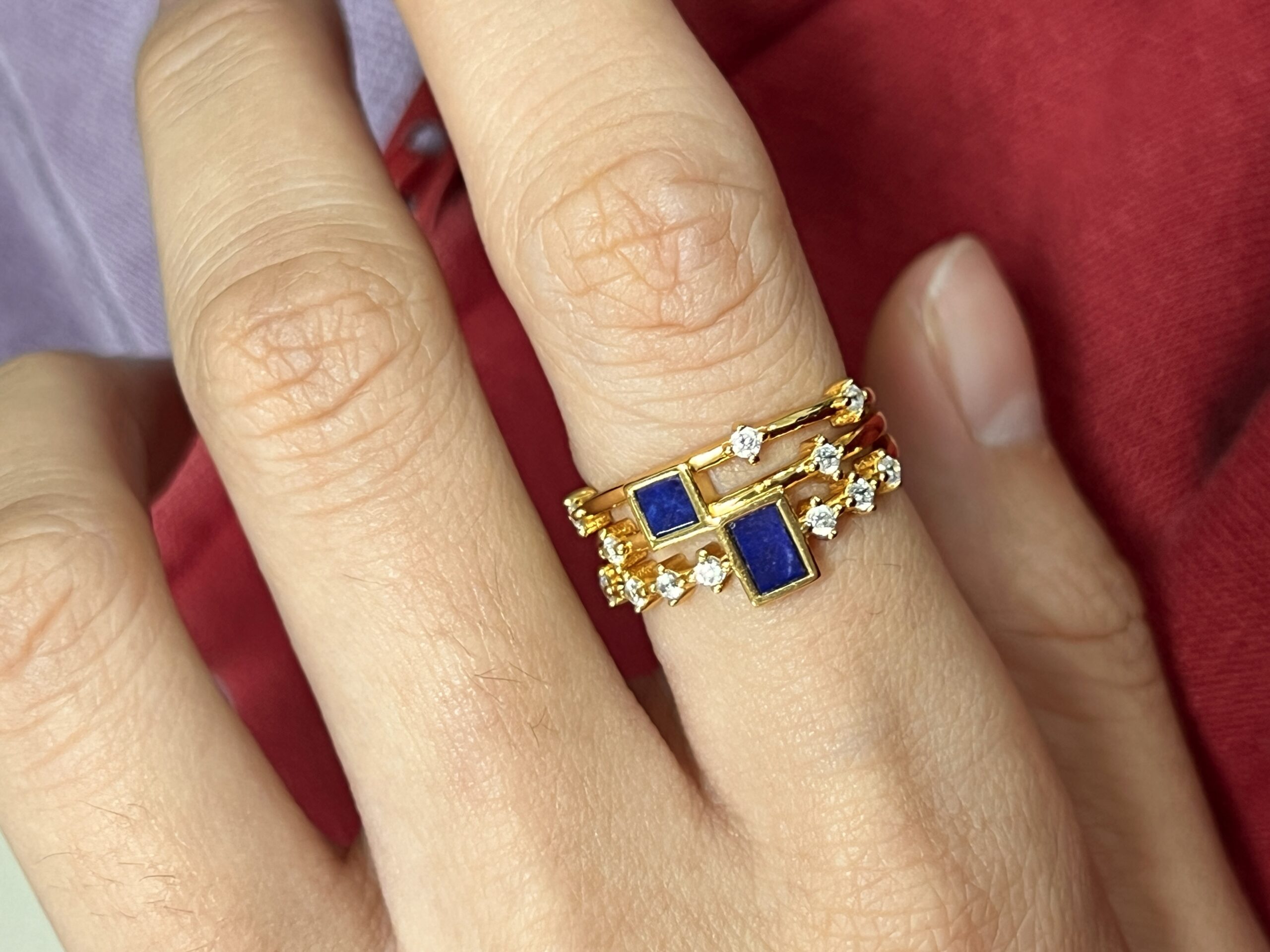 Bague Lapis Lazuli ou Malachite – Éclat Mystique, Argent Plaqué Or photo review