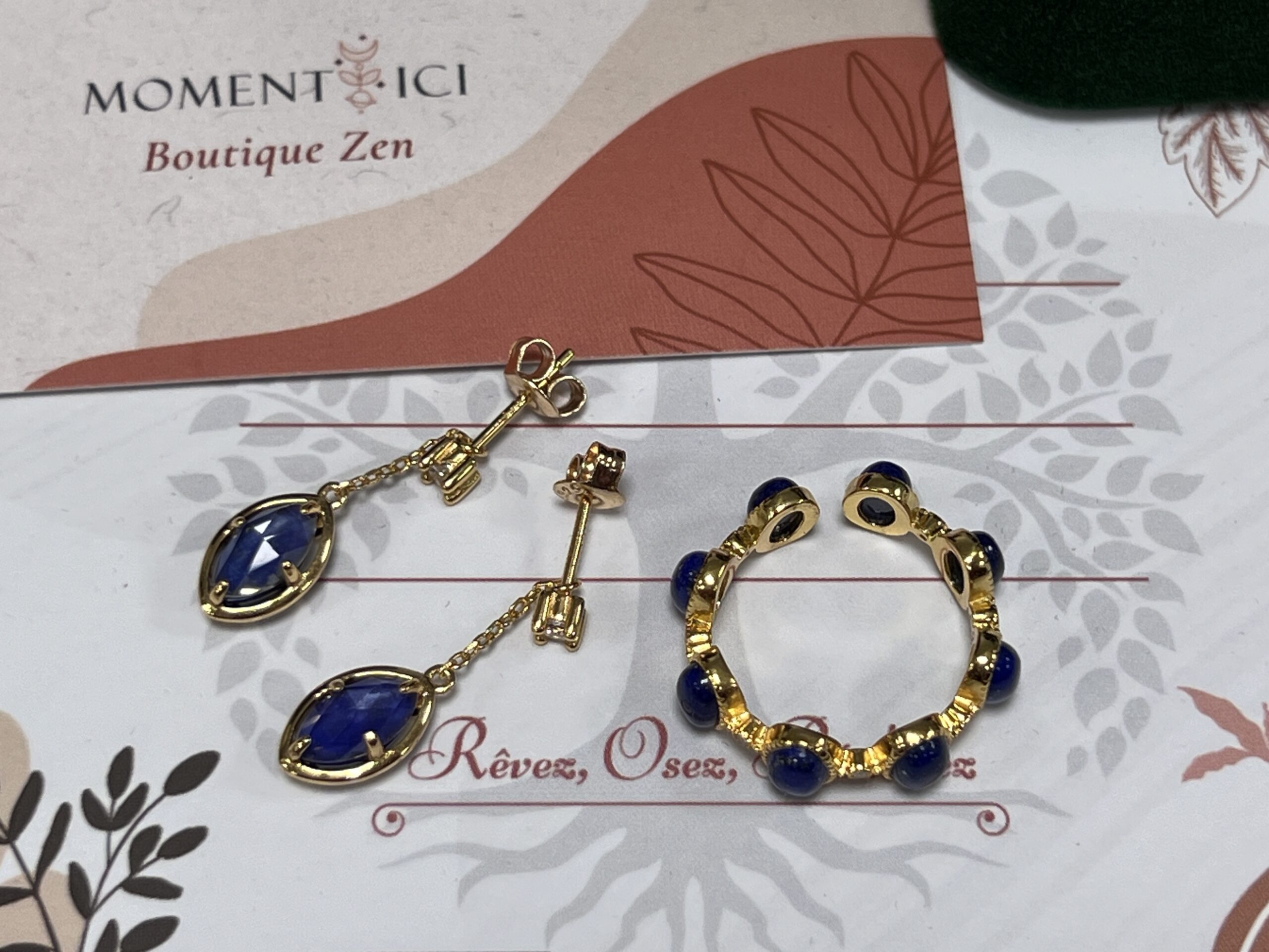 Boucles d'Oreilles Lapis Lazuli et Quartz Clair – Étoile du Matin, Argent Plaqué Or photo review