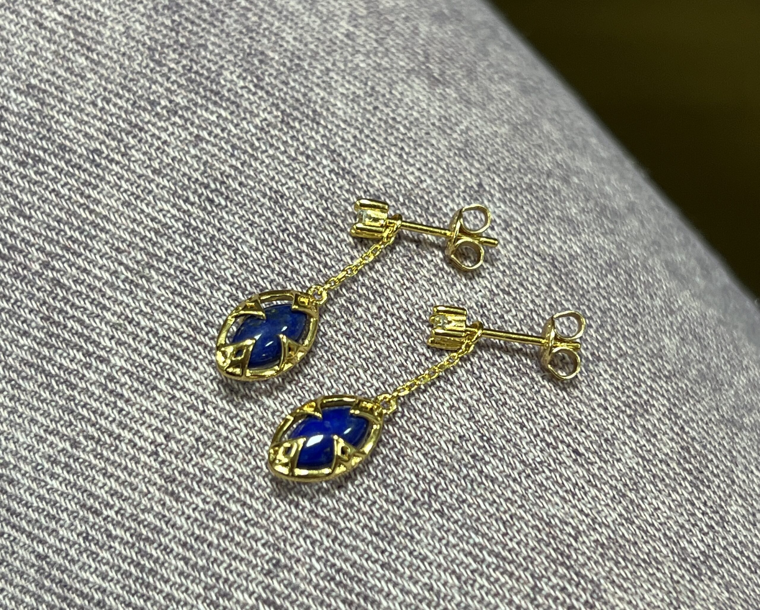 Boucles d'Oreilles Lapis Lazuli et Quartz Clair – Étoile du Matin, Argent Plaqué Or photo review