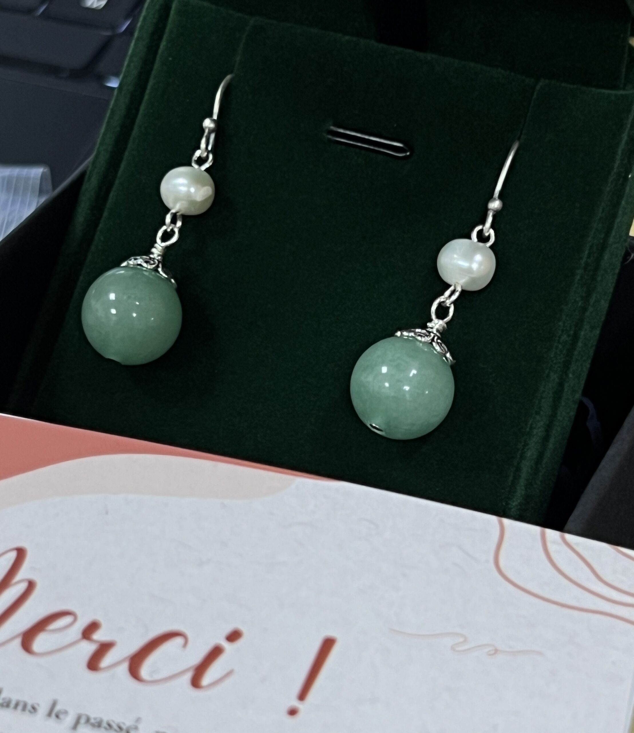 Boucles d'Oreilles Aventurine et Perle – Éclat Naturel, Argent photo review