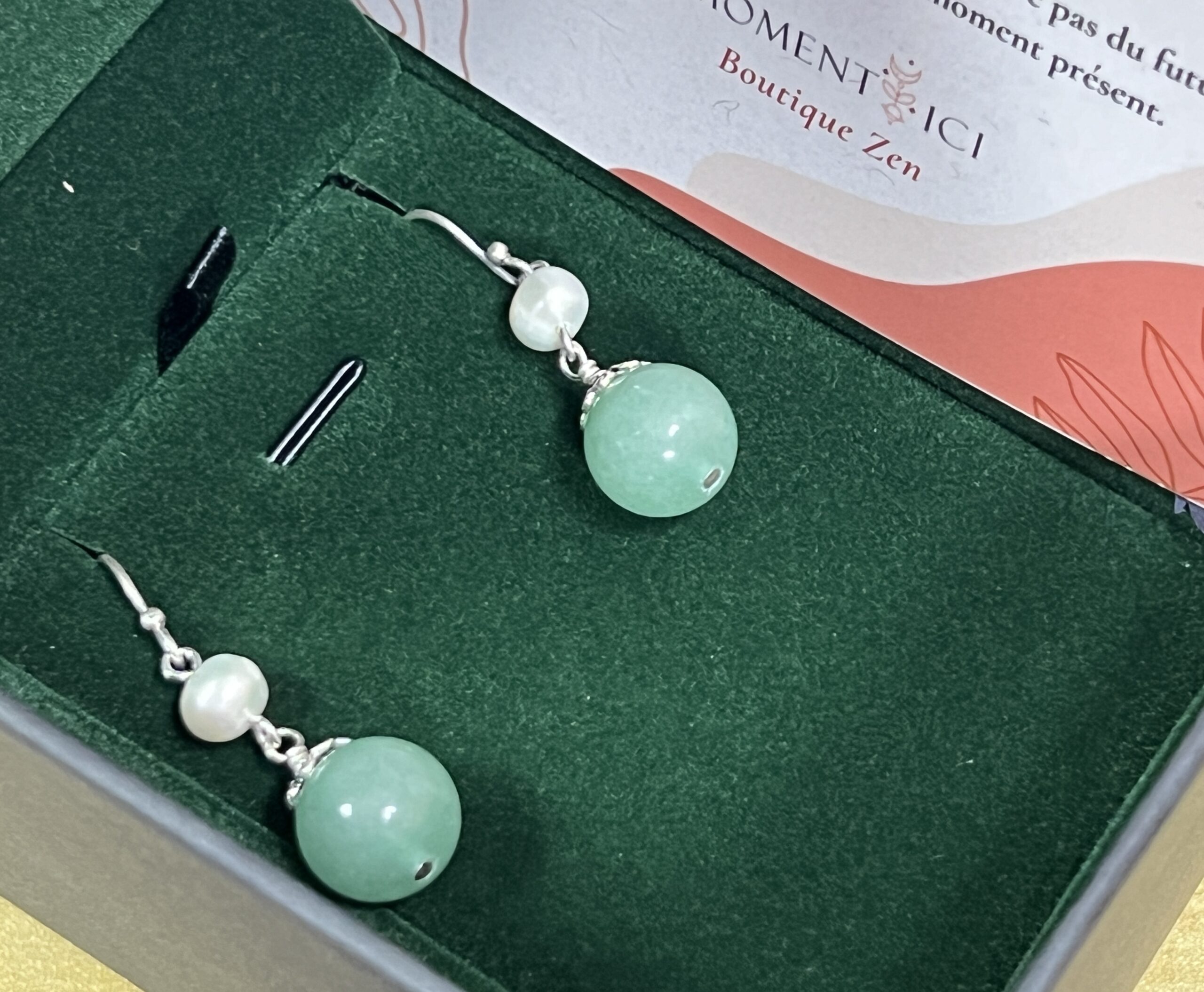 Boucles d'Oreilles Aventurine et Perle – Éclat Naturel, Argent photo review