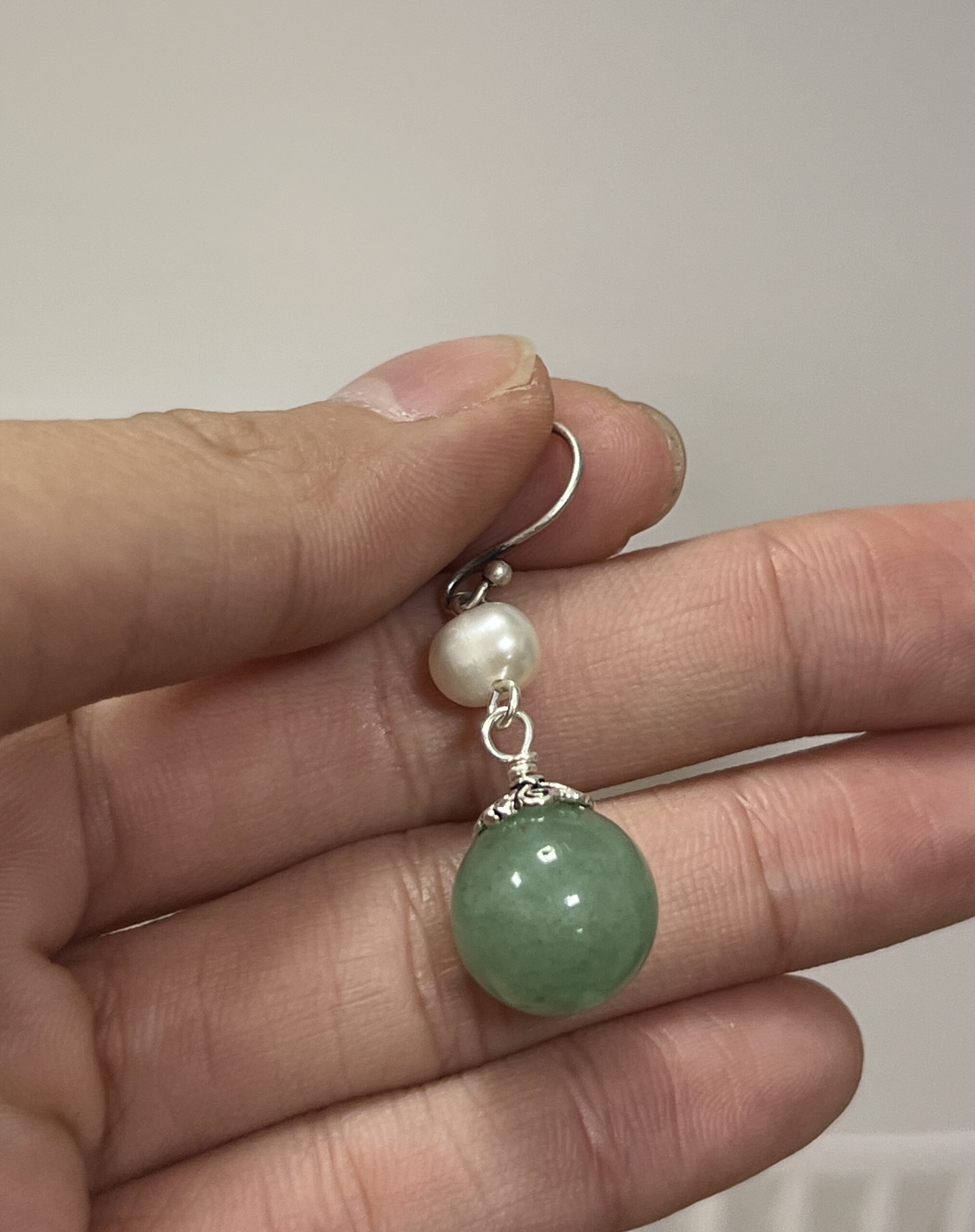 Boucles d'Oreilles Aventurine et Perle – Éclat Naturel, Argent photo review