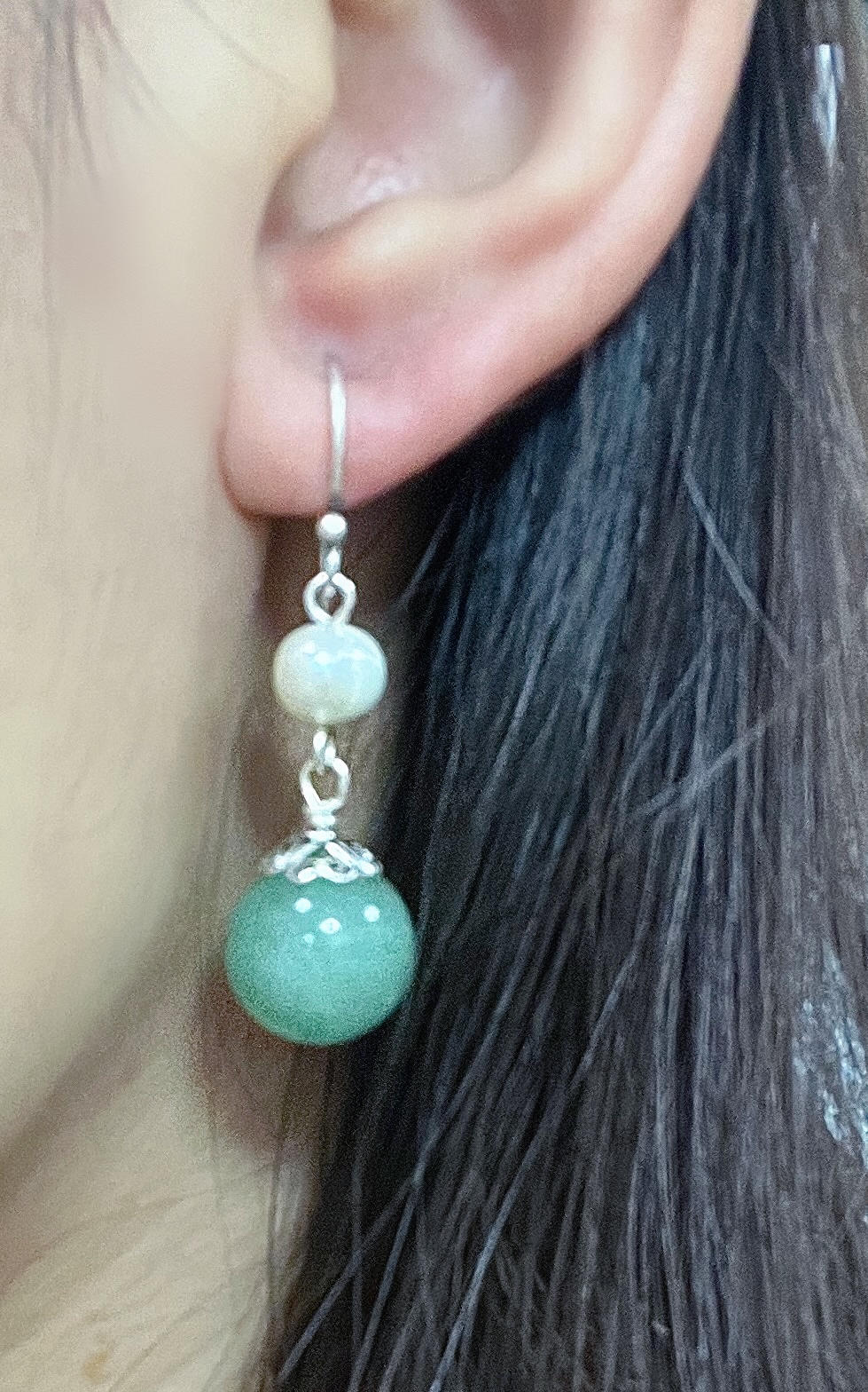 Boucles d'Oreilles Aventurine et Perle – Éclat Naturel, Argent photo review