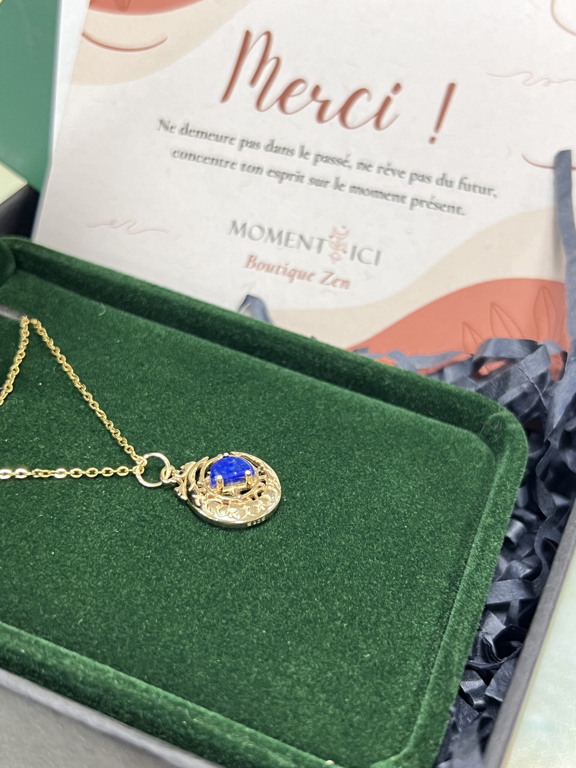 Collier Lapis Lazuli – Lune Étoilée, Argent Plaqué Or photo review