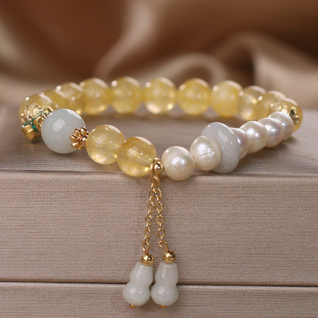 Bracelet Citrine Perle Jade – Gourde de Fortune