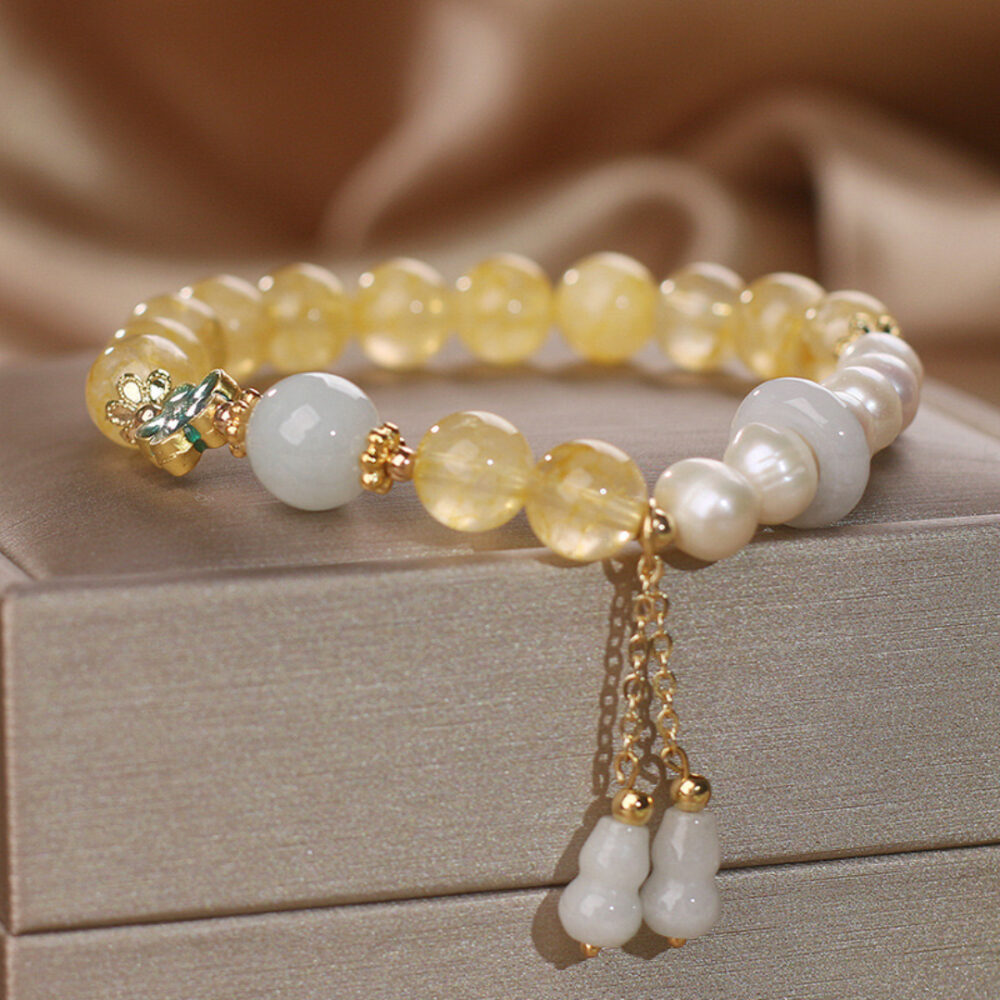 Bracelet Citrine Perle Jade – Gourde de Fortune