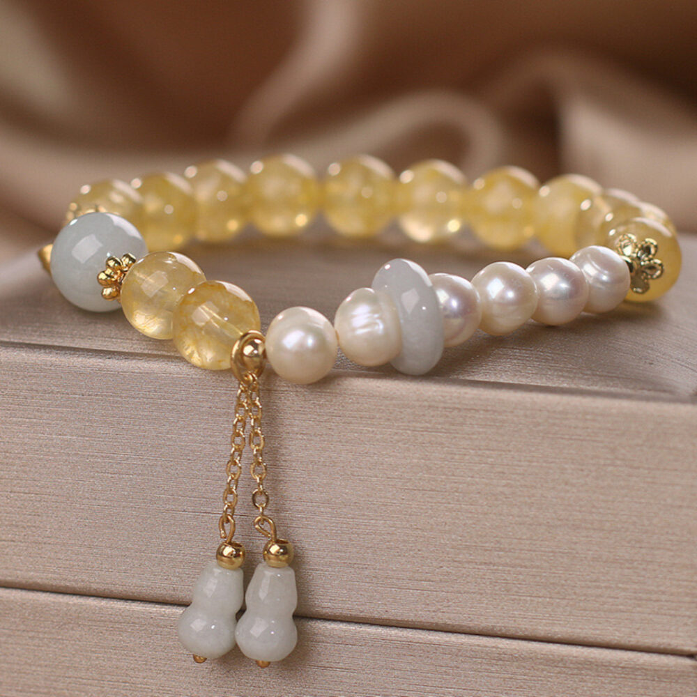 Bracelet Citrine Perle Jade – Gourde de Fortune